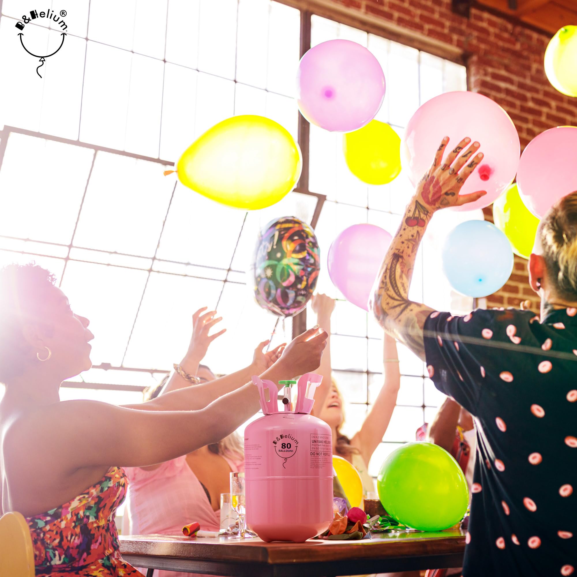 B&Helium Rosa Heliumflasche mit Ballongas für 80 langanhaltende Ballons – Inklusive Füllventil – Perfekt für Partydekoration,Geburtstagen, Hochzeiten und diverse Veranstaltungen.