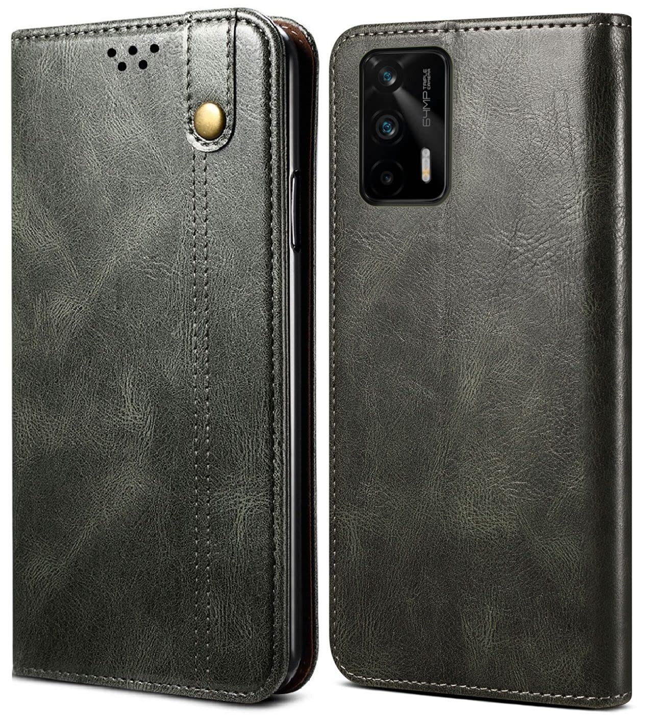 CUBIX Flip Cover for Realme X7 Max 5G Realme GT 5G Handmade Leather  Wallet Case with Kickstand Card Slots Magnetic Closure for Realme X7 Max 5G 