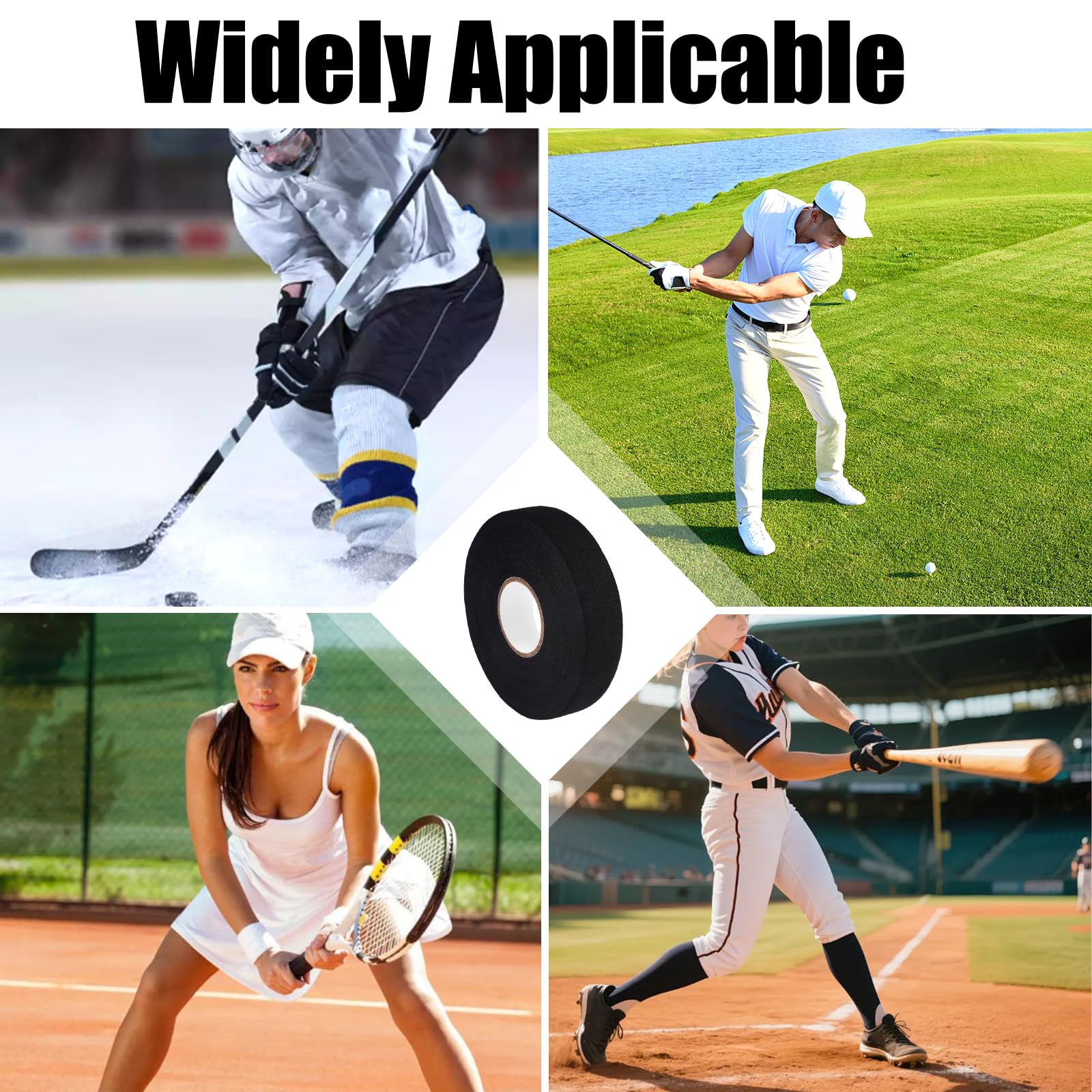 2 Rouleaux Ruban de Bâton de Hockey, 25m x 25mm Ruban de Hockey Adhésif, Antidérapant, pour Tennis, Badminton, Golf, Squash, Canne à Pêche, pour Équipement de Fitness, Musculation et Calisthenics
