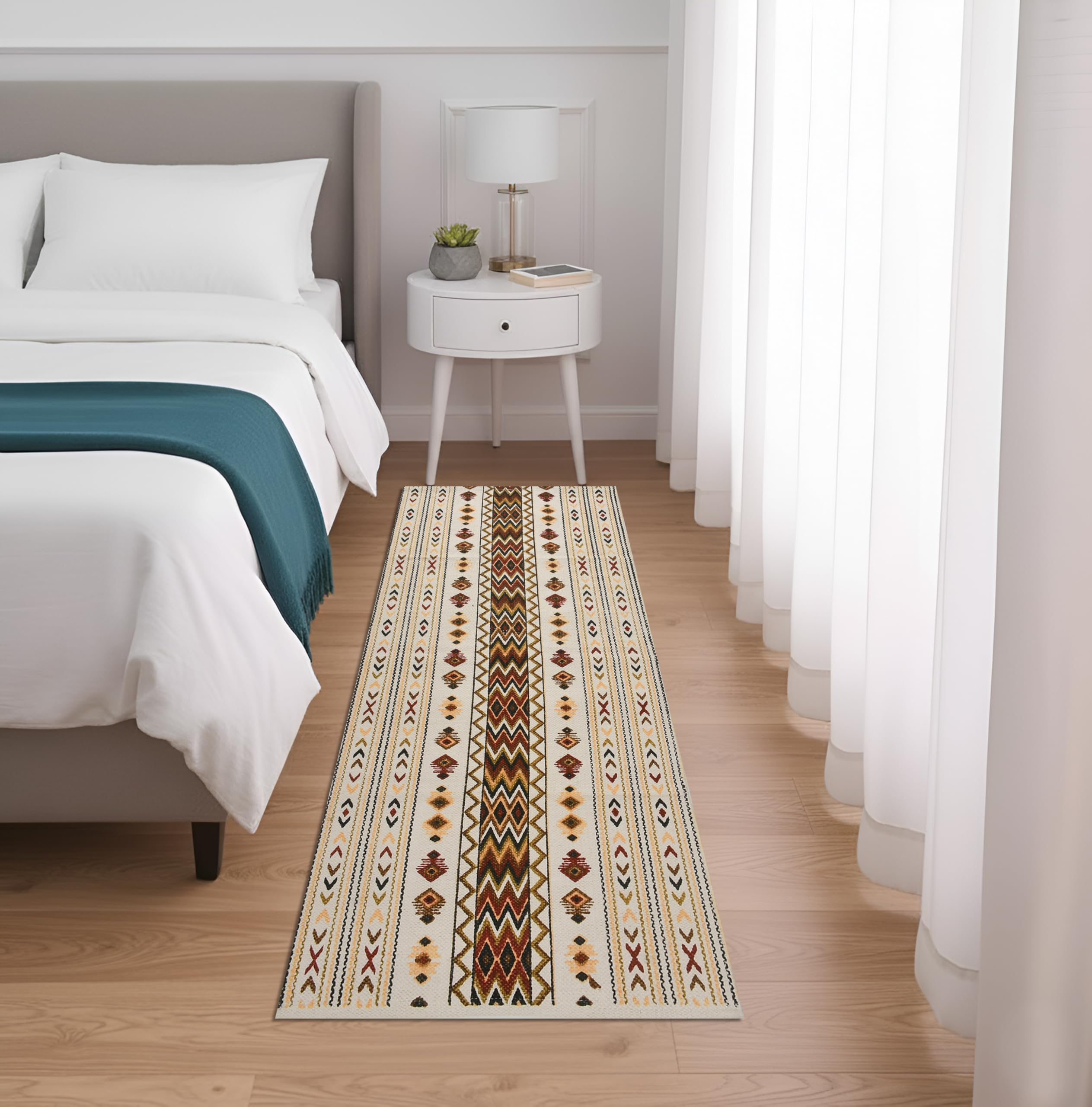 SAGON 2x5 Ft Printed Runner Carpet – Cotton Bedside Rug for Bedroom & Living Room (Brown Arrow Traditional)-picture-13