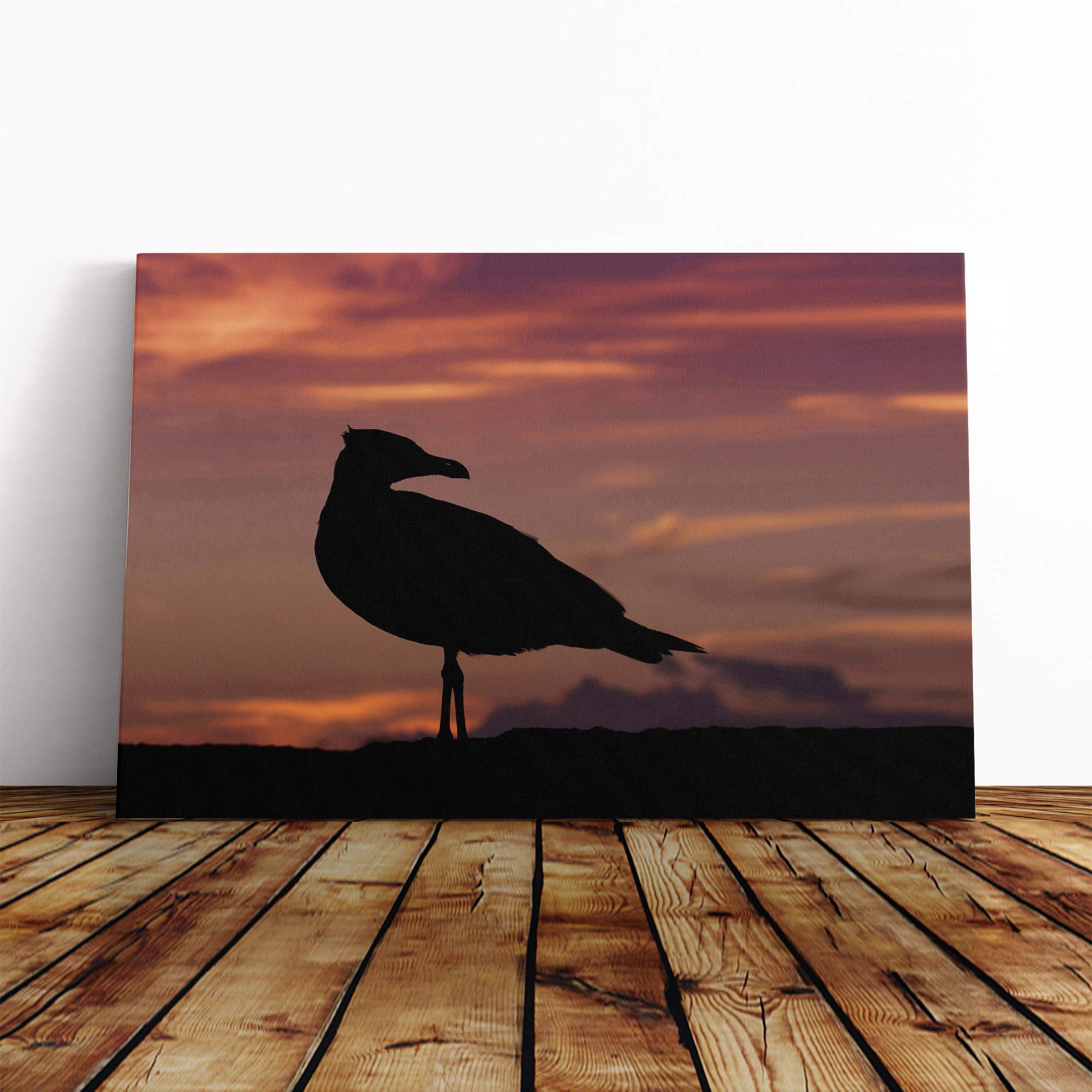 Seagull Bird Purple Sunset (2) Canvas Print | Gallery Wrapped 30mm Frame Wall Art | 30x20 inches | Ready to Hang | Modern Animals Picture | Living Room Bedroom Lounge Office