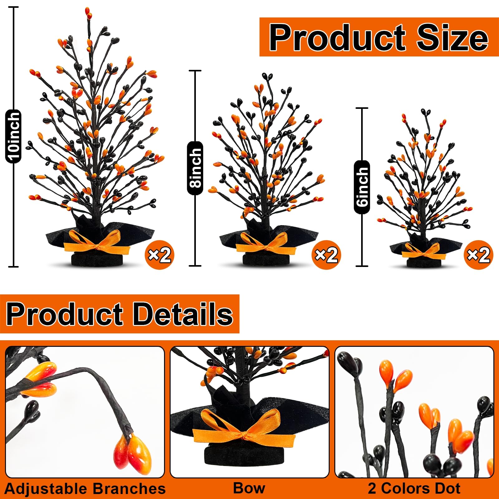 [ 3 Pairs Different Sizes ] TURNMEON Halloween Tree, 6 Pack Halloween Tabletop Mini Trees Artificial Spooky Tree for Halloween Decorations Indoor Home Party Table Decor
