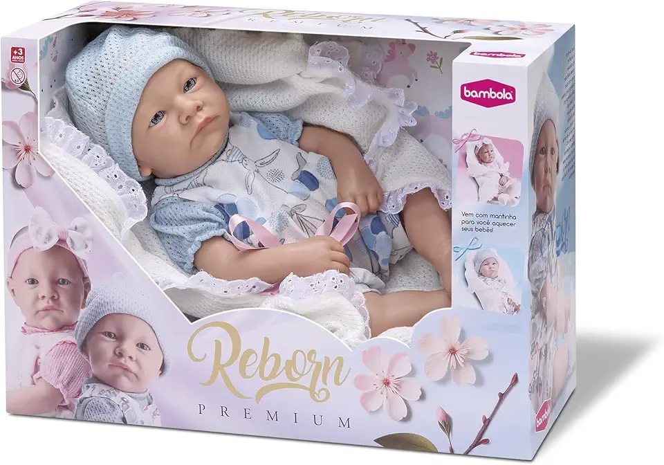 Bambola Boneca Baby Reborn Premium Menino 45cm Azul