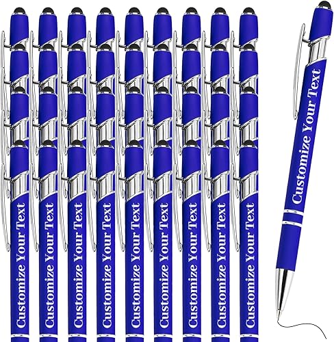 Miniatura 58 de Hasta 500 bolígrafos personalizados a granel con lápiz capacitivo grabado sin lápiz capacitivo, juego de bolígrafos con tu nombre y texto