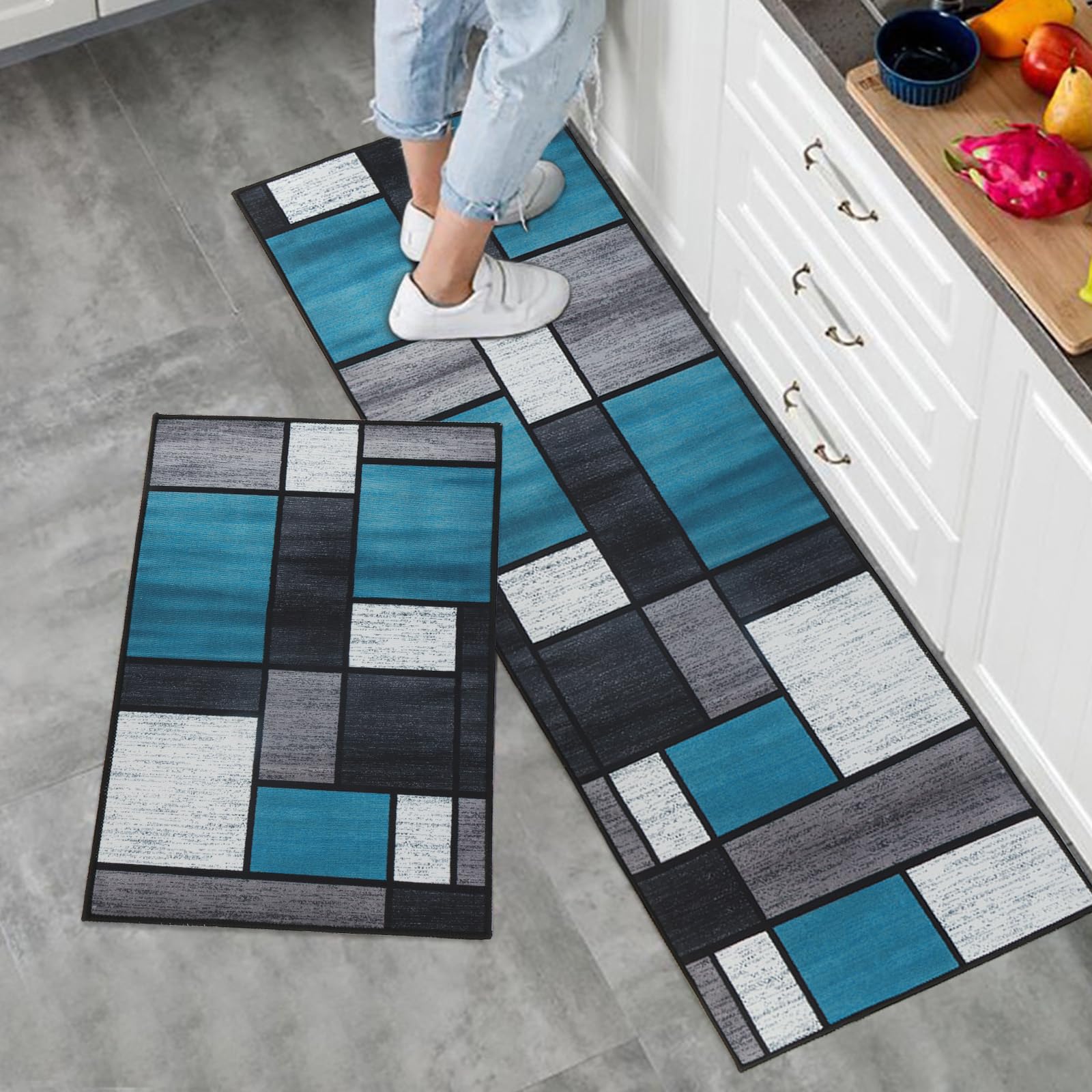 Fecialy Juego de alfombras de Cocina Antideslizantes de 2 Piezas, alfombras Modernas Lavables para el Pasillo, alfombras duraderas para la Cocina, el Pasillo y el salón, 40x60+40x120CM