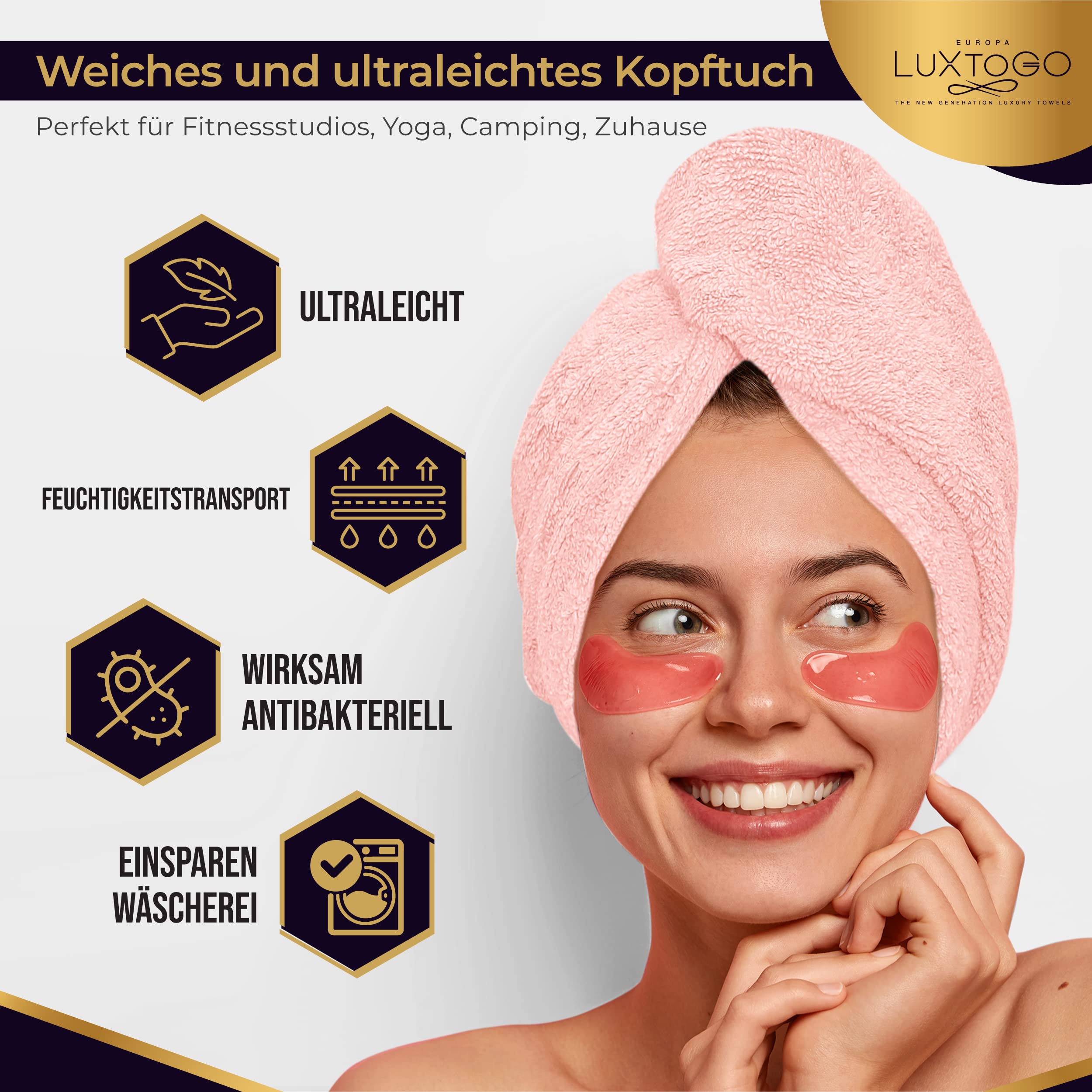 Haarturban-Premium Haarhandtuch 100% Baumwolle, Hochwertiges Turban Handtuch mit Knopf und Gummizug, Super Saugfähiges Kopfhandtuch (2 STK Weiß+Rosa)