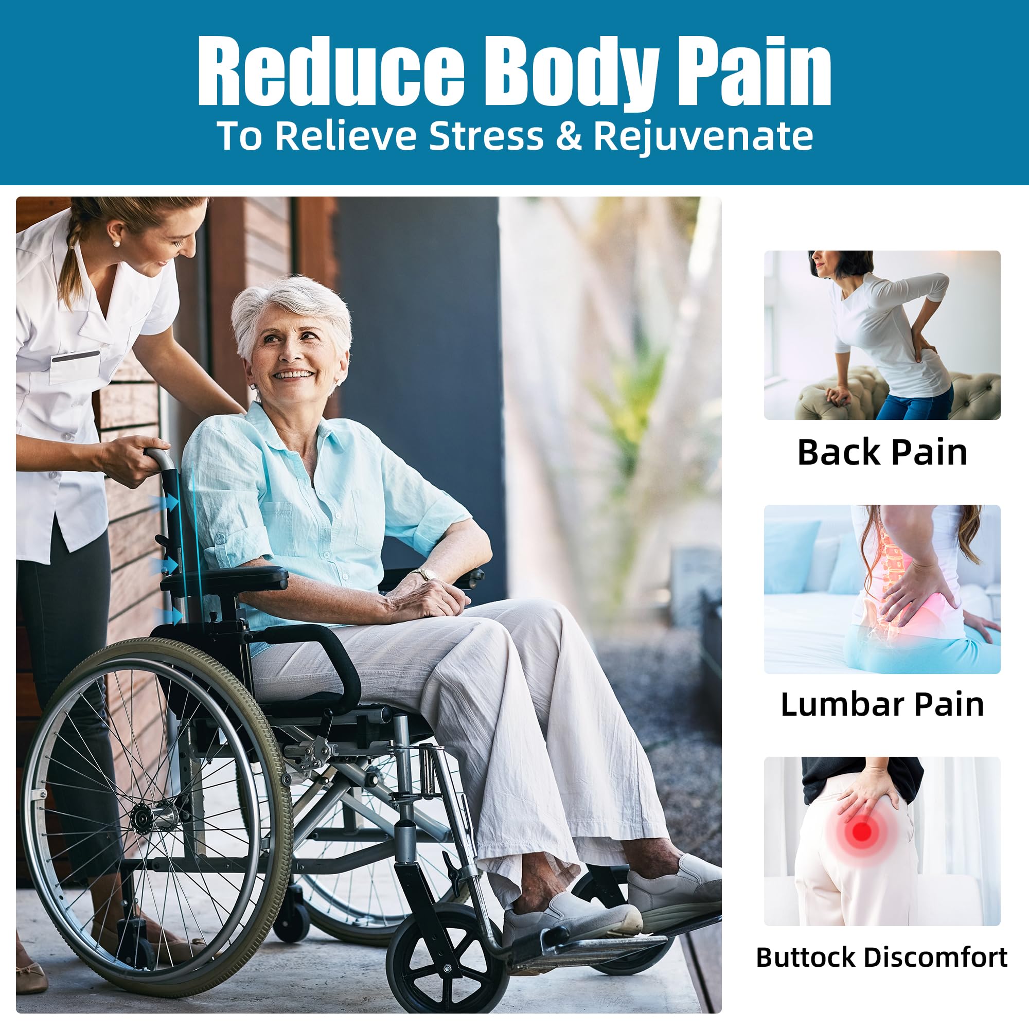 BALAPET Cojín de respaldo para silla de ruedas, cojines de 3.5 pulgadas de grosor para silla de ruedas, diseño ergonómico, almohada lumbar para sentarse durante mucho tiempo, reduce la presión de la