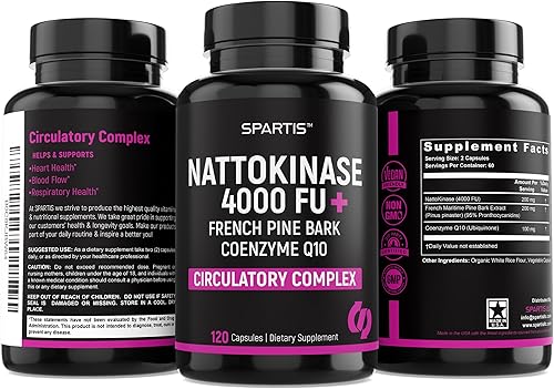 Miniatura 4 de Suplemento Nattokinase 4000 FU CoQ10 100mg Extracto de corteza de pino marítimo francés 200 mg con enzimas para apoyo circulatorio y cardiovascular