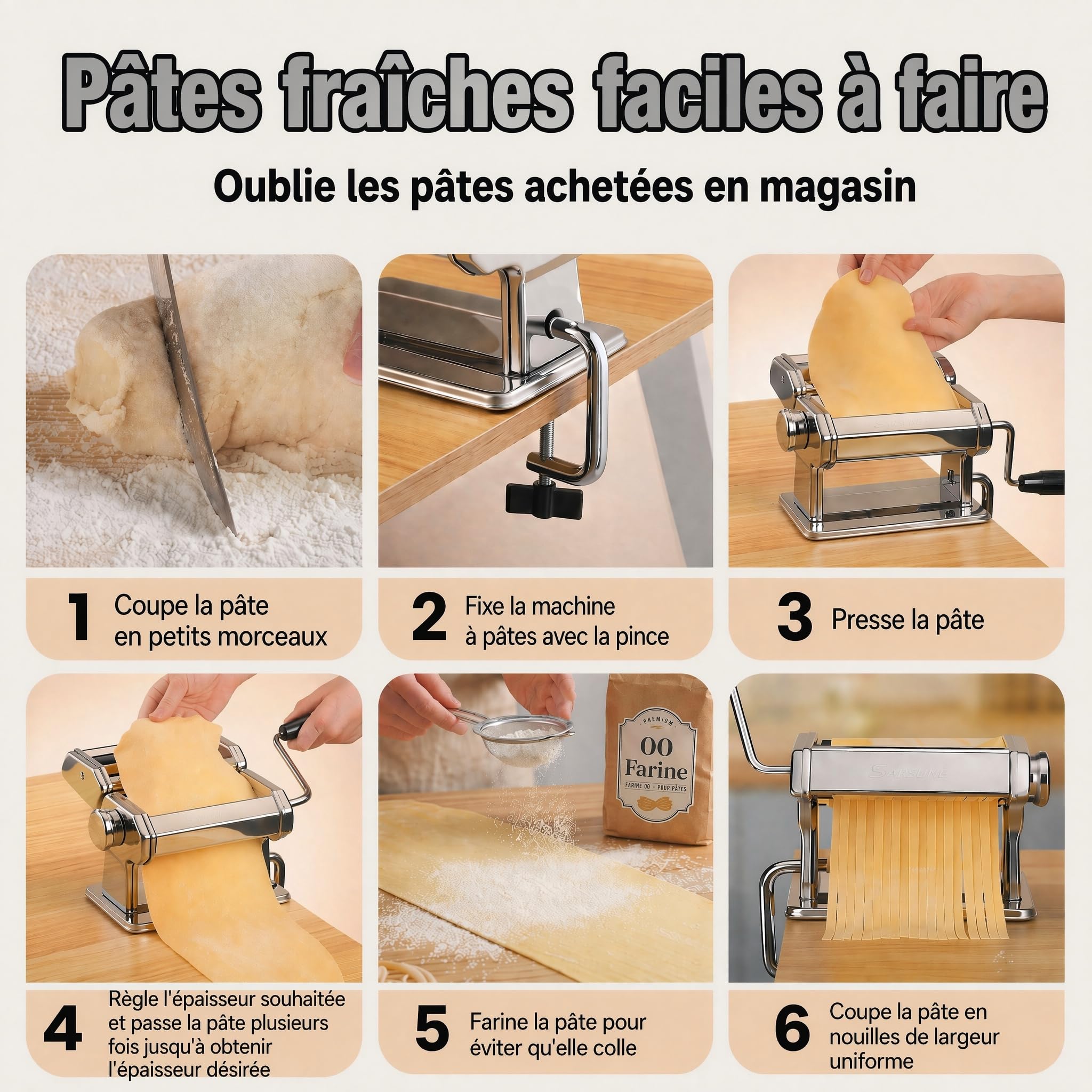 Sailnovo Machine a Pates Fraiche, 180 Aluminium Machines à Pâtes avec 9 Réglages d'épaisseur Réglables et 2 Cutters, Pasta Maker est Parfait Pour Les Pâtes, les pâtes, Laminoir a Pate (Argent)