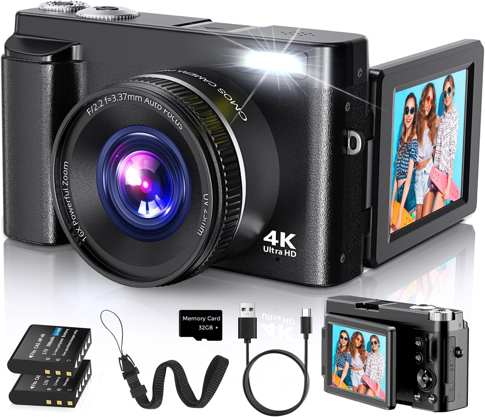 4K Digital Camera for Photography Autofocus, 2026 Latest 48MP Vlogging Camera for YouTube with SD Card, 2 Batteries, 3 Inch and 180° Compact Travel Camera for Teens