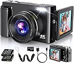 4K Digital Camera for Photography Autofocus, 2025 Latest 48MP Vlogging Camera for YouTube with SD Card, 2 Batteries, 3" 180°Flip Screen Compact Travel Camera for Teens with 16X Zoom, Anti-Shake,Black