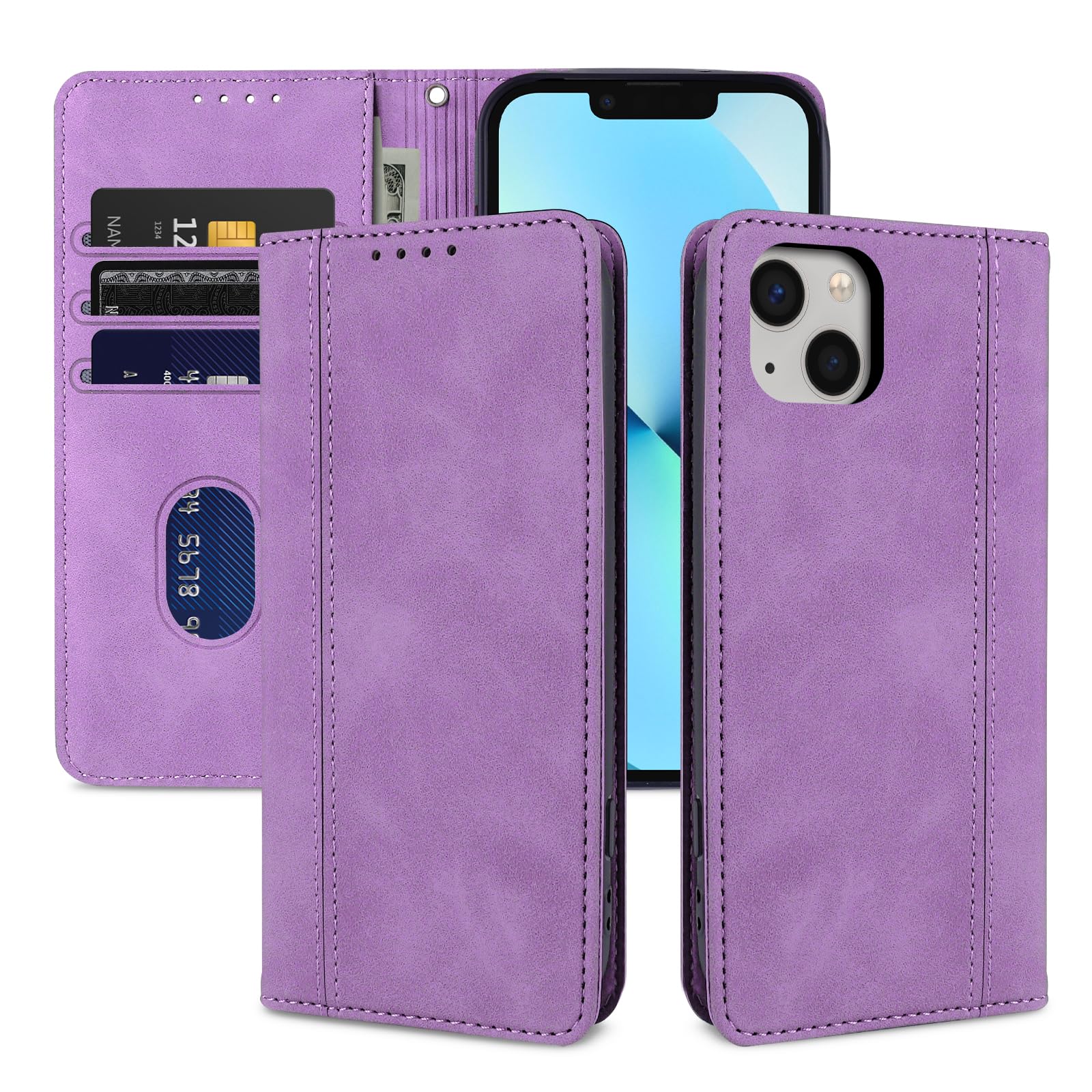 laddutoi iPhone 14 ケース 手帳型 防塵 iPhone 13 ケース 手帳型 耐衝撃 アイフォン14 ケース 手帳型 全面保護 いphone 14 ケース 手作り いphone13 いphone14 スマホケースアイフォン13 アイフォン14 カバーiPhone 14/13 ケース 手帳型-パープル