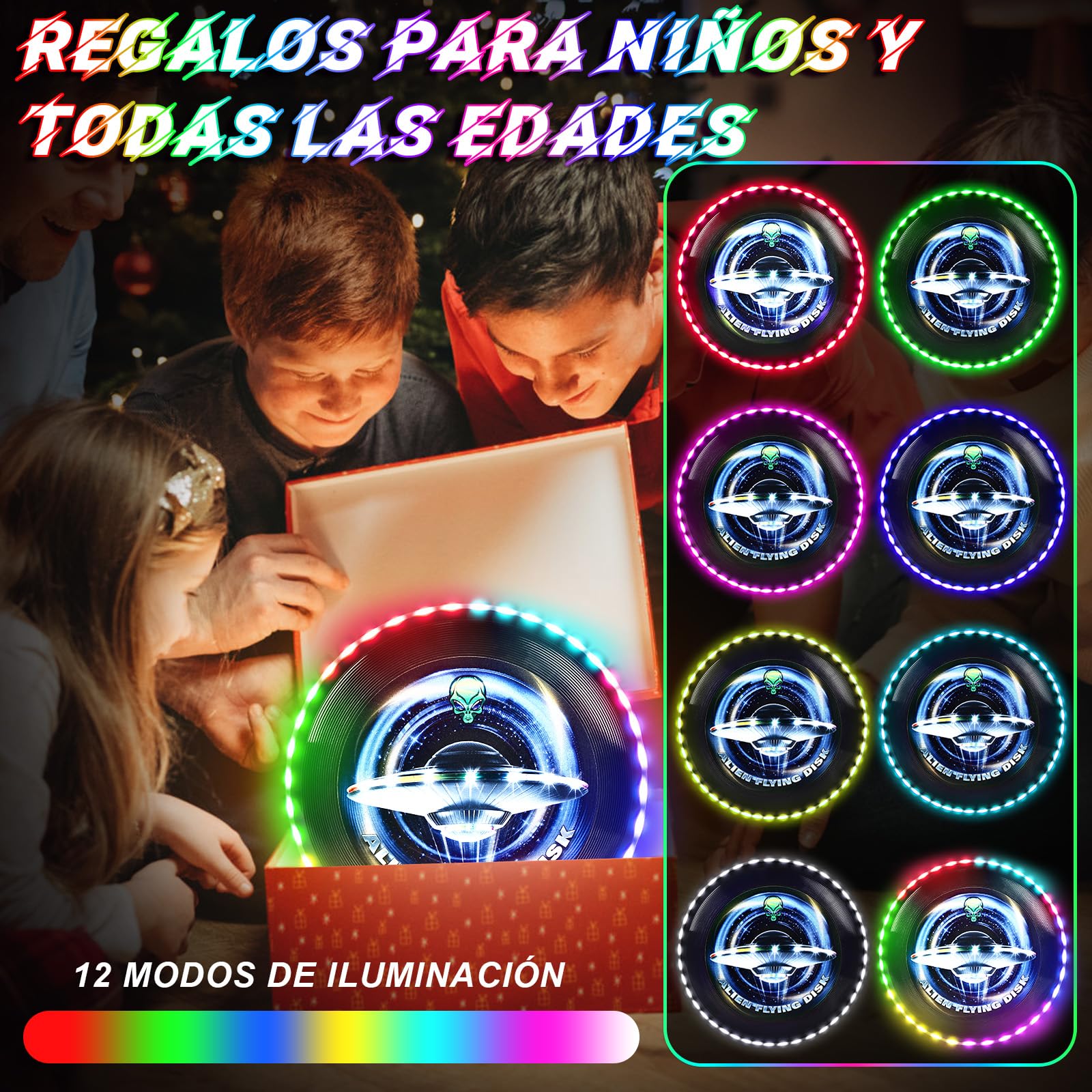 IEEILULU Disco Volador LED, Disco Volador, Disco Volador Iluminado con 12 Efectos de Luz, Reutilizable, Disco Ultimate Frisbee para Adultos Niños Actividades Al Aire Libre En Familia