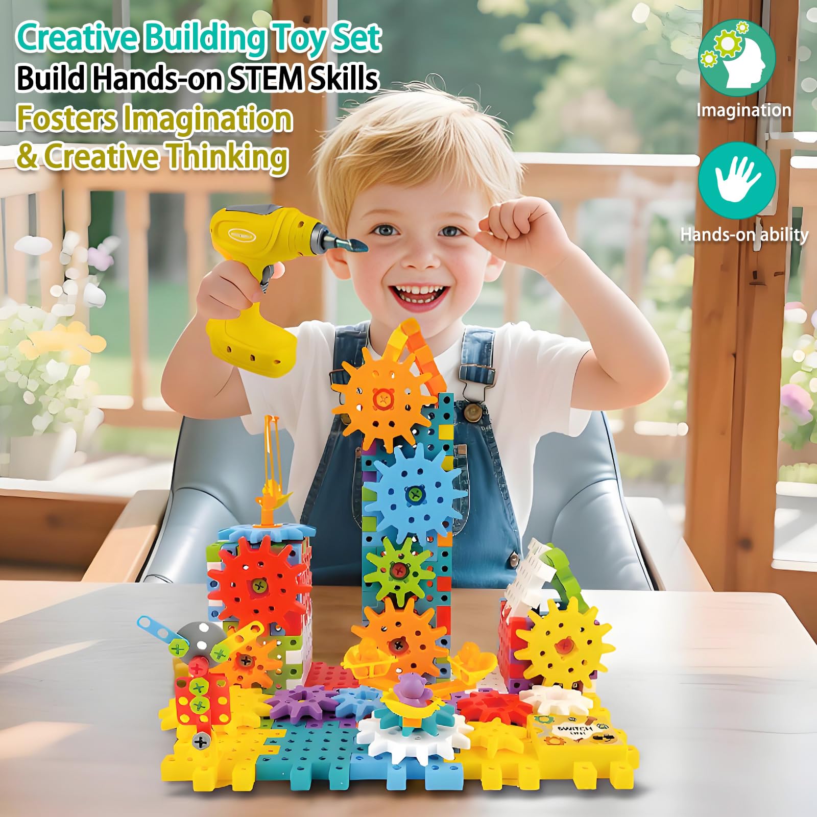 IIROMECI STEM Education Building Toys, 248 PCS Electric Gear Building Blocks Toys Set including Drill, Toddler Screw Toy - Image 2