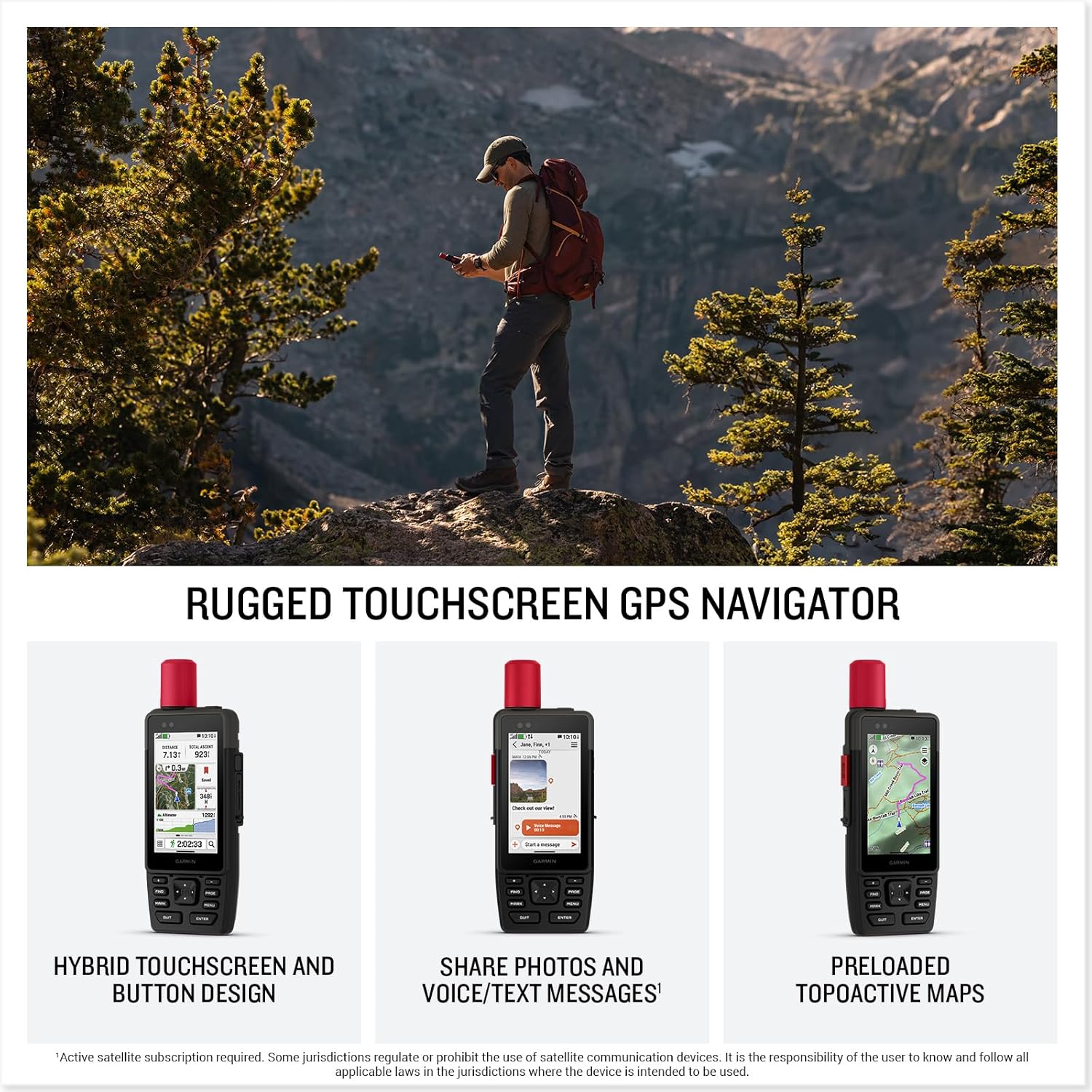 Garmin GPSMAP H1i Plus Premium GPS Handheld Navigator Bundle - inReach Plus Satellite Technology, Color Touchscreen, Long Battery Life, Flashlight with PlayBetter Portable Charger & GPS Tether Lanyard