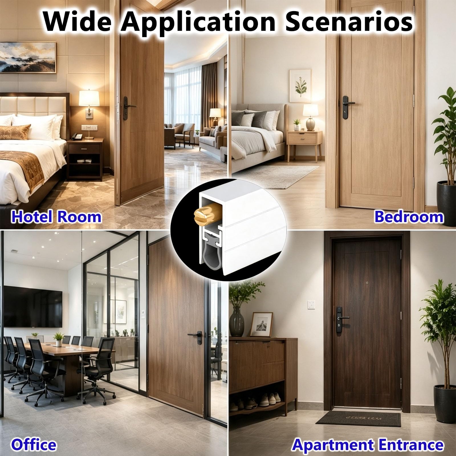 Sello Automático Bajo Puerta Con Perno Latón Interior Exterior | Ajuste Espacio 0–14 Mm, Burlete Inferior, Aluminio Silicona, Reducción Ruido, Bloqueo Luz, Protección Suelo
