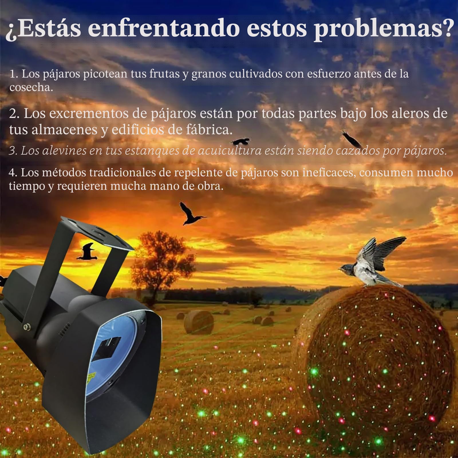 Repelente Láser Industrial para Aves, Ahuyentador De Aves Automático E Impermeable, Dispositivo Láser para Ahuyentar Pájaros En Aeropuertos, Ideal para Palomas, Estorninos Y Gorriones