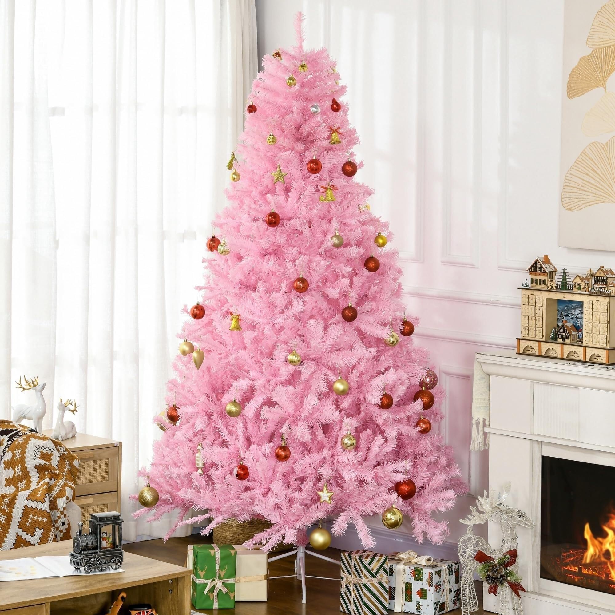árbol de Navidad Árbol de Navidad Artificial Rosa for Fiestas de Temporada, Carnaval, decoración for el hogar, Oficina, Centro Comercial. pequeño(210CM)