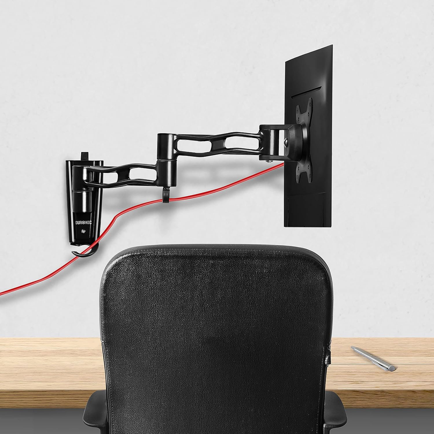 Duronic Monitor Arm Wall Mount DM35W1X3 | Bracket for Single PC Computer Screen | Aluminium | for One 13-30 inch LED LCD TV Television | VESA 75/100 Fixing | Tilt +15°/-15°, Swivel 180°, Rotate 360°
