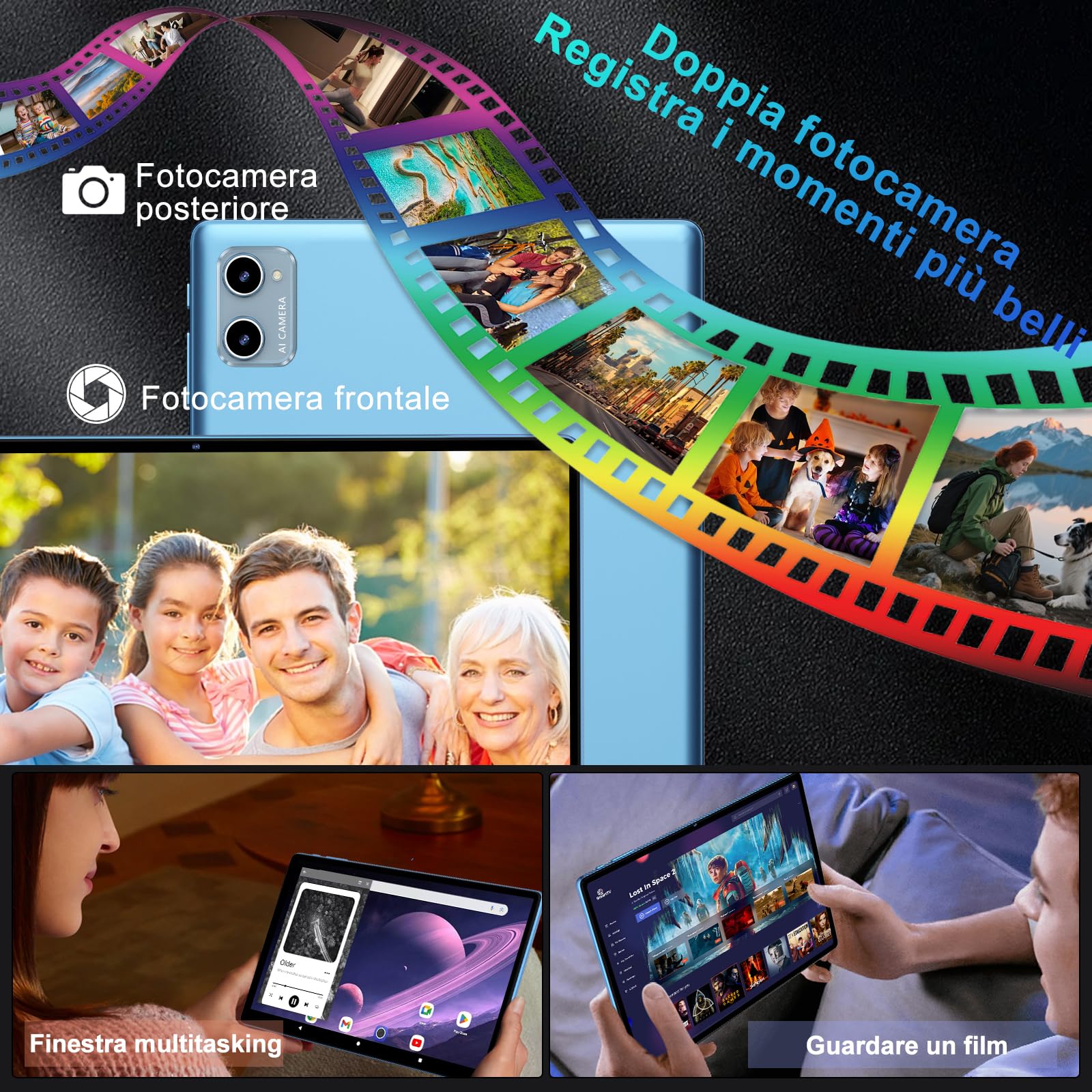 SUAAT Tablets Android 15, 30GB RAM+ 2TB TF,10 Pollici,Octa-Core, WIFI 6, 2Ghz, Widevine L1, GMS, 8MP + 5MP, Type-C, OTG, Cast, Tablet PC con Custodia, Tastiera e Mouse, Blue