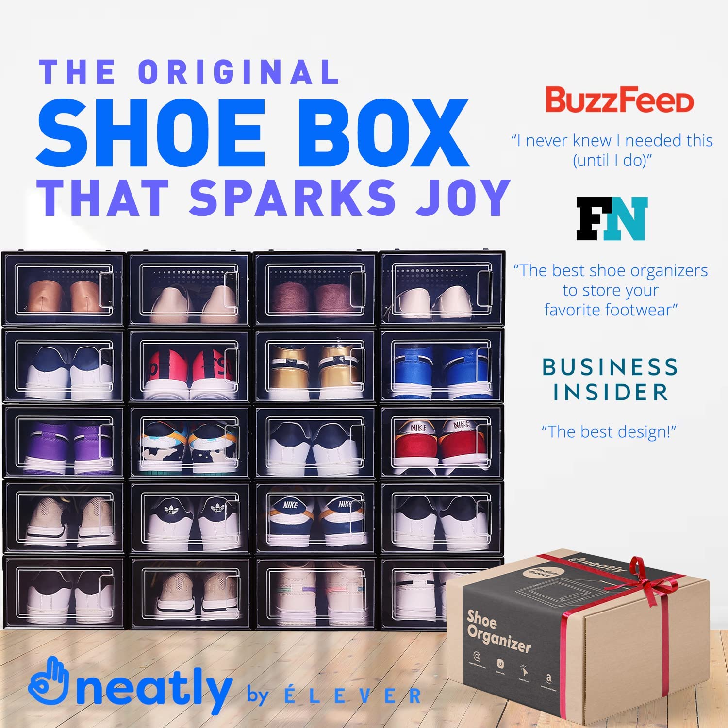 NEATLY 12 Pack Stackable Shoe Storage Boxes Shoe Organizer for Closet