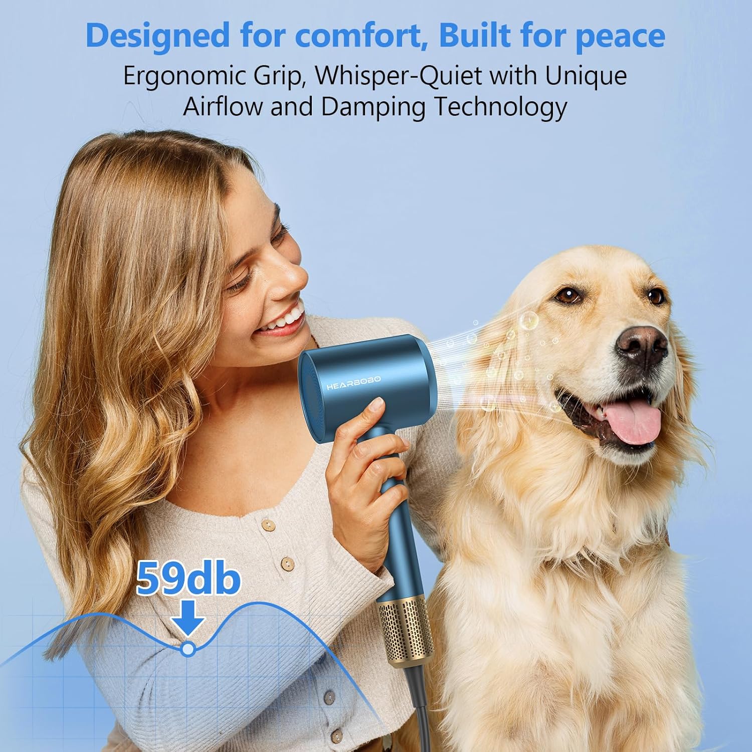 Hair Dryer Blow Dryer, 160000 RPM High-Speed Brushless Motor 500 Millions Negative Ionic Hairdryer for Fast Drying, Low Noise Thermo-Control Hair-Dryer-with-Diffuser for for All Hair Types - Image 7