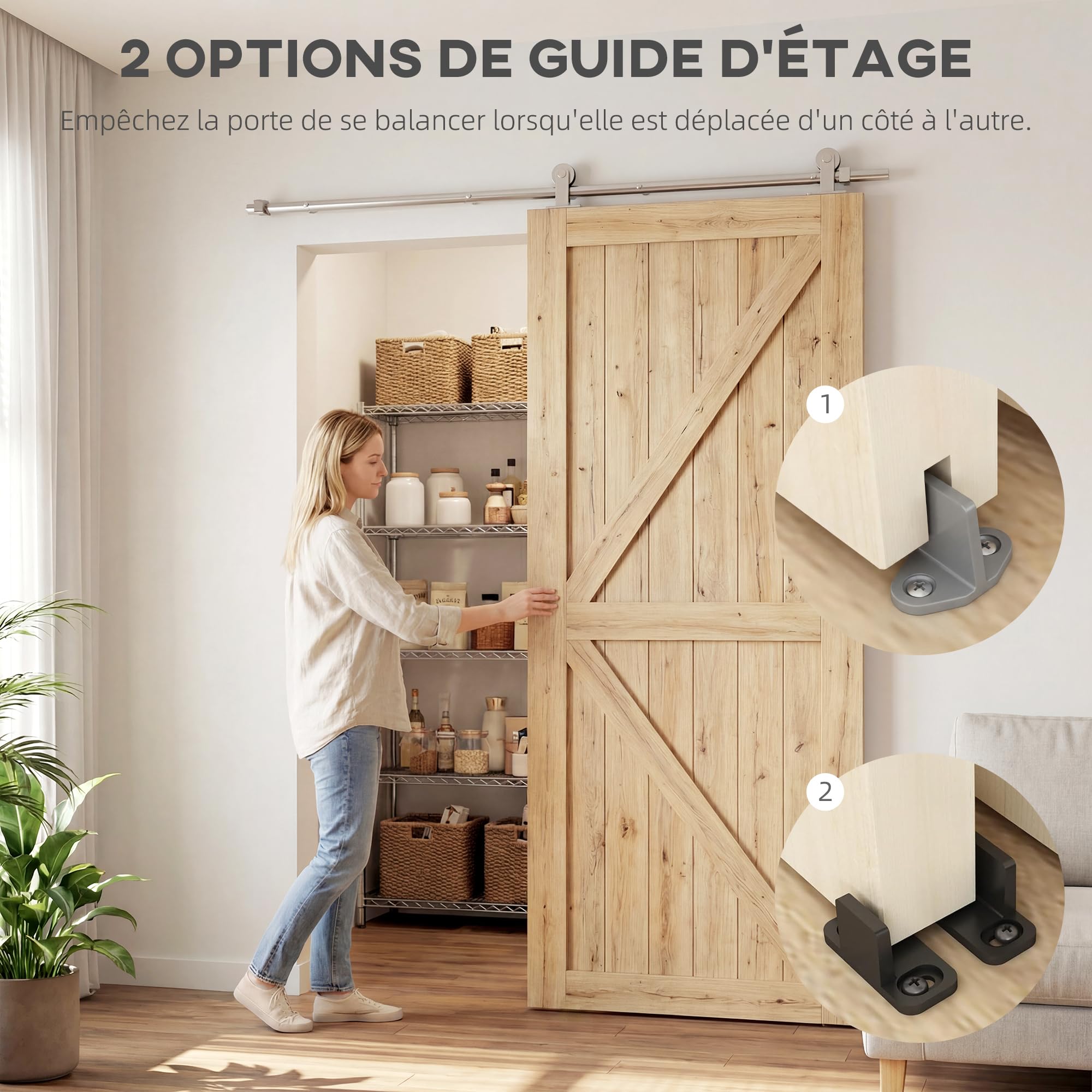 HOMCOM 152cm Quincaillerie Porte Coulissante de Grange, Rail Porte Coulissante de 76 cm de Large, Épaisseur 30 mm, Charge 80 kg, Robuste en Acier Inoxydable 304, Argenté | Rail Porte Coulissante 76 cm de Large, Épaisseur 30 mm, Charge 80 kg, Acier Inoxyda