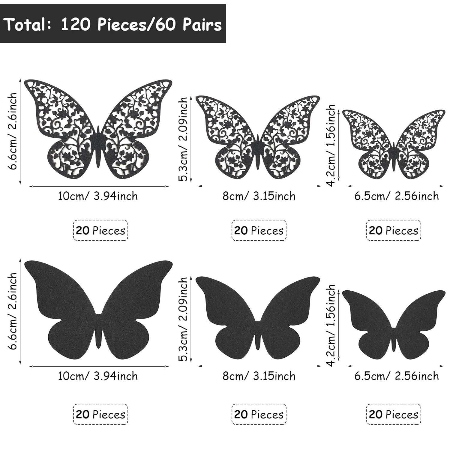120 Pieces 60 Pairs 3D Layered Butterfly Wall Decor Removable Butterfly Stickers Hollow Mural Decals DIY Decorative Wall Art Crafts for Baby Room Home Wedding Decor (Halloween Black) : Baby