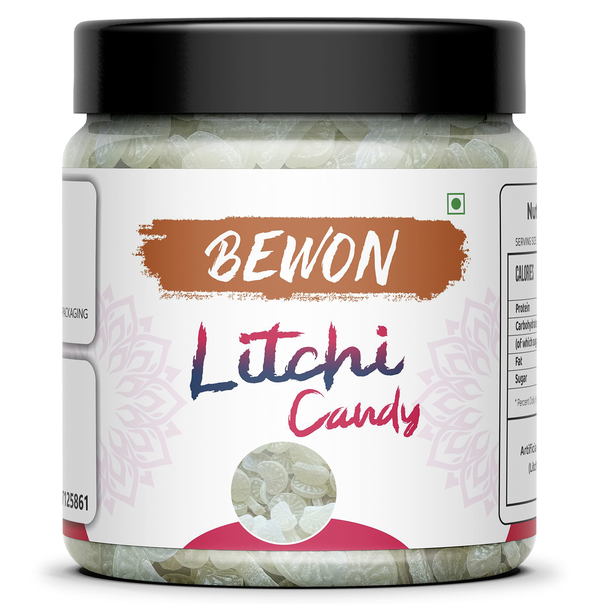 BEWON Exotic Litchi Flavour Candy Sweet and Juicy Litchi Taste -(400gm Jar Pack)