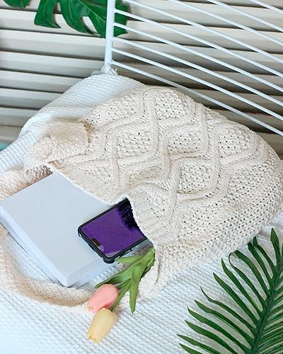 Miniatura 9 de ENBEI Bolsos de hombro para mujer, bolsos de ganchillo, bolso de compras de hombro, bolso de mano estético de lona bolso de mano lindo