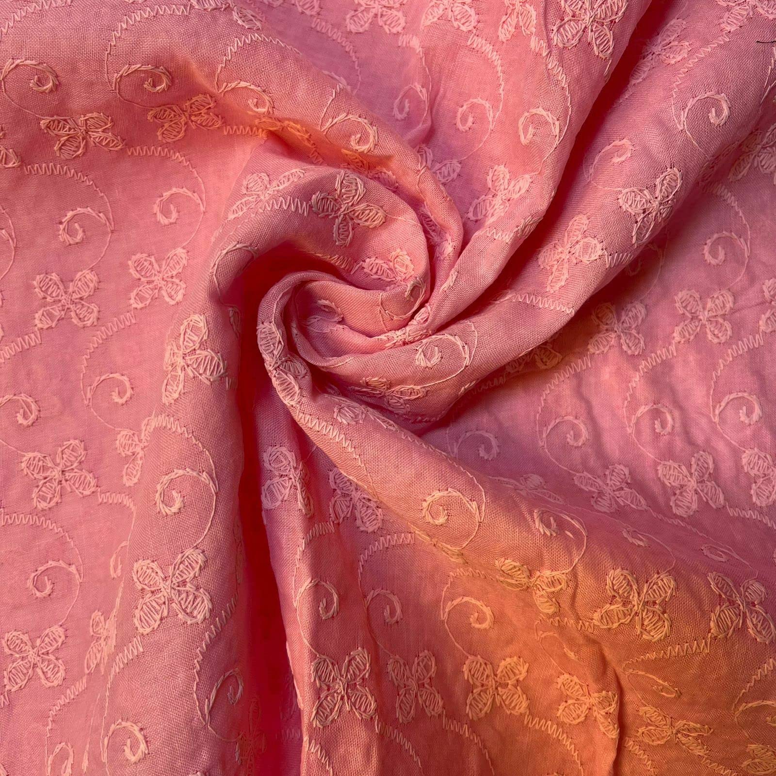 Schiffly 100% Cotton Lawn Broderie Anglaise Embroidery Dress Craft Fabric 44" (1 Meter, Candy Pink)