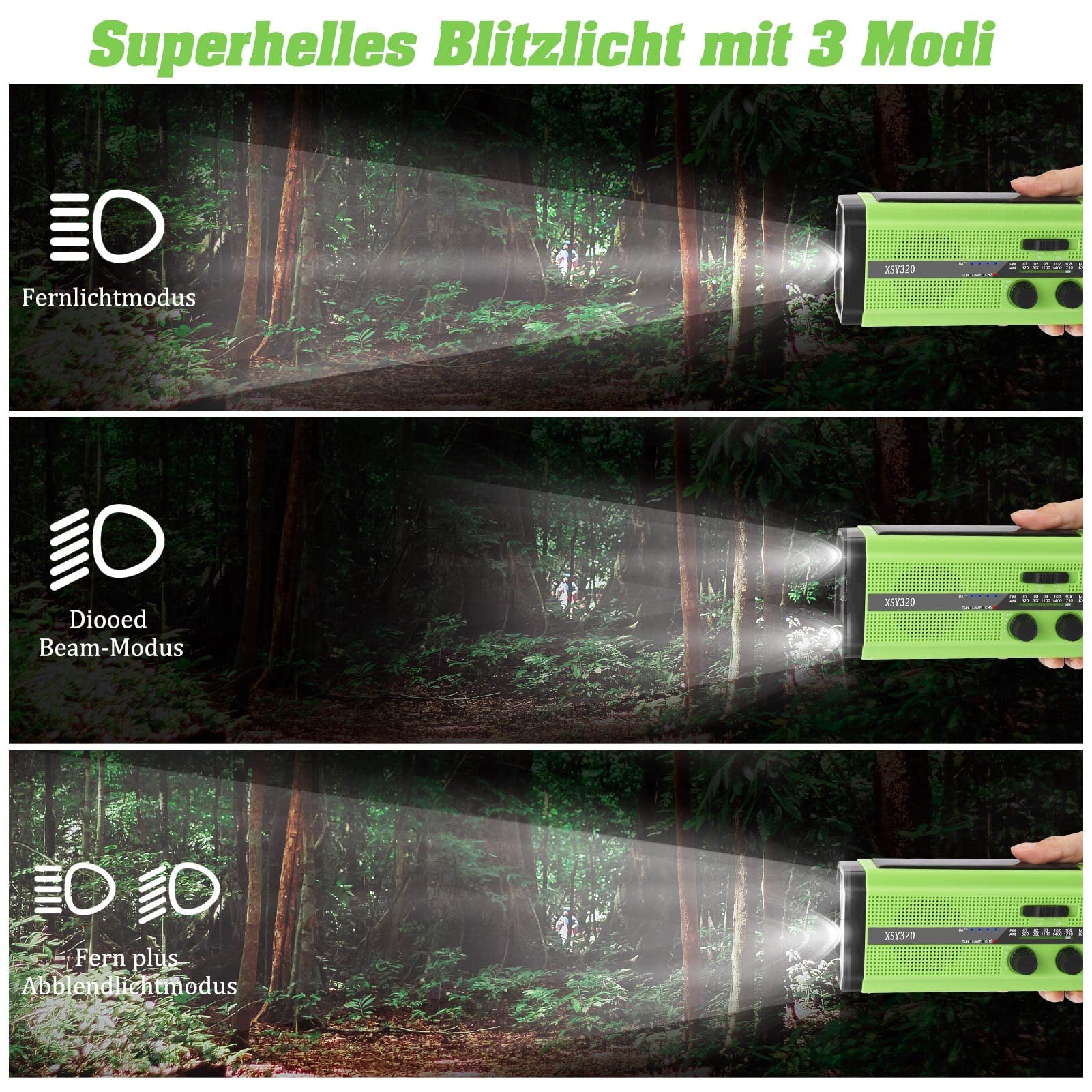Gindoly Radio słoneczne AM/FM, przenośne radio awaryjne, 5000 mAh, ładowalne radio dynamo, z latarką LED i lampką do czytania, alarm SOS do wędrówek, biwakowania, aktywności na świeżym powietrzu, w