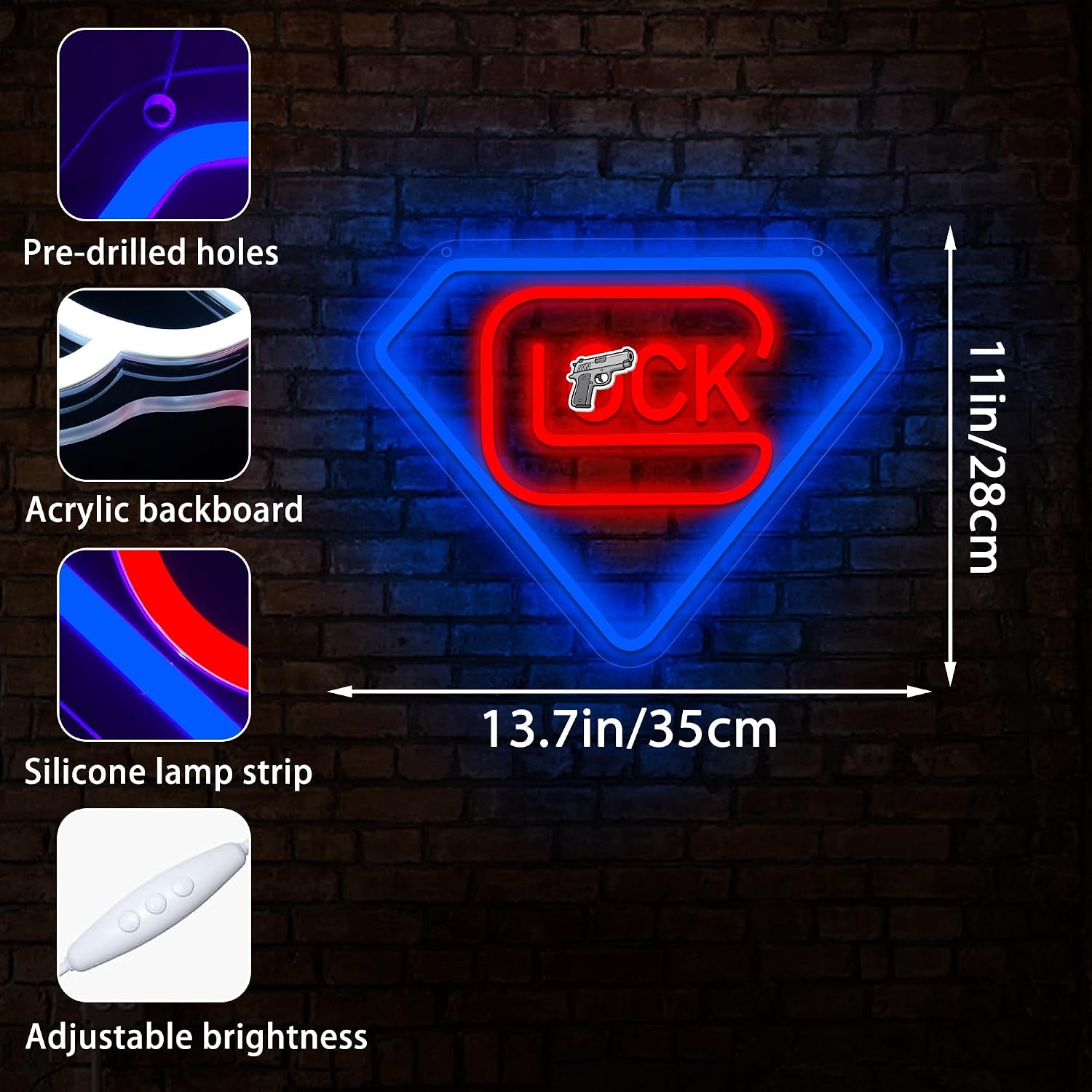 Gun Neon Sign for Wall Decor Gun Neon Light for Man Cave image 3