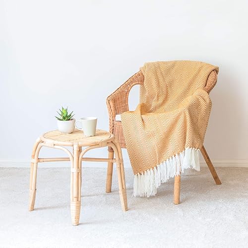 Miniatura 5 de Hofdeco Manta de punto decorativa moderna con rayas de espiga con flecos para sofá y sofá, 50 x 60 pulgadas, color amarillo mostaza
