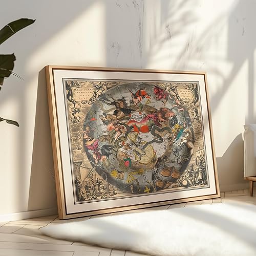 Miniatura 4 de Poster Master Impresión de mapa celestial, impresión artística sin marco de 8 x 10 pulgadas, mapa de las constelaciones, póster vintage del zodiaco,