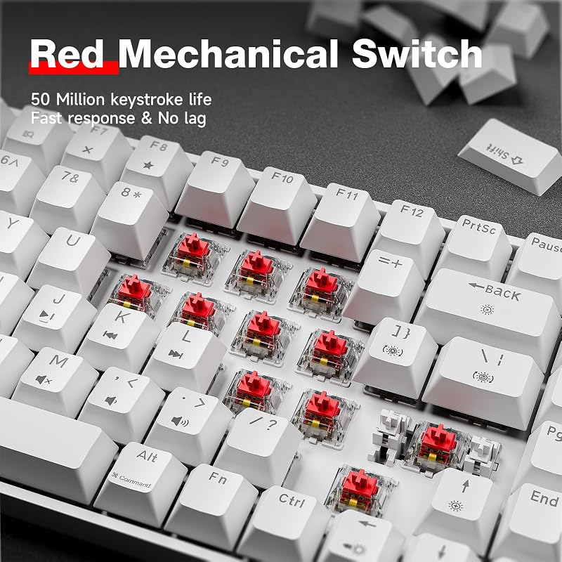 TMKB T84SE Mechanikus Gamer Billentyűzet 84 Gomb Piros Switch LED Fehér