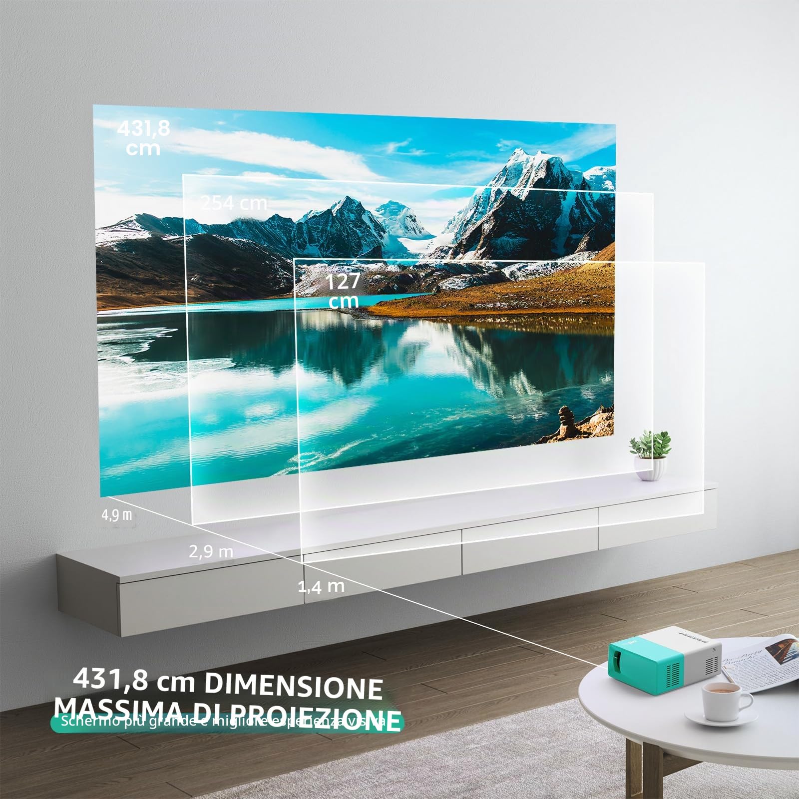 Mini Proiettore Portatile, wepvo WiFi Proiettore, Schermo del Telefono può Essere Specchiato al videoproiettori in Modalità WiFi, Proiettor LED per Home Theater con Interfacce USB HDMI (YG300Plus)