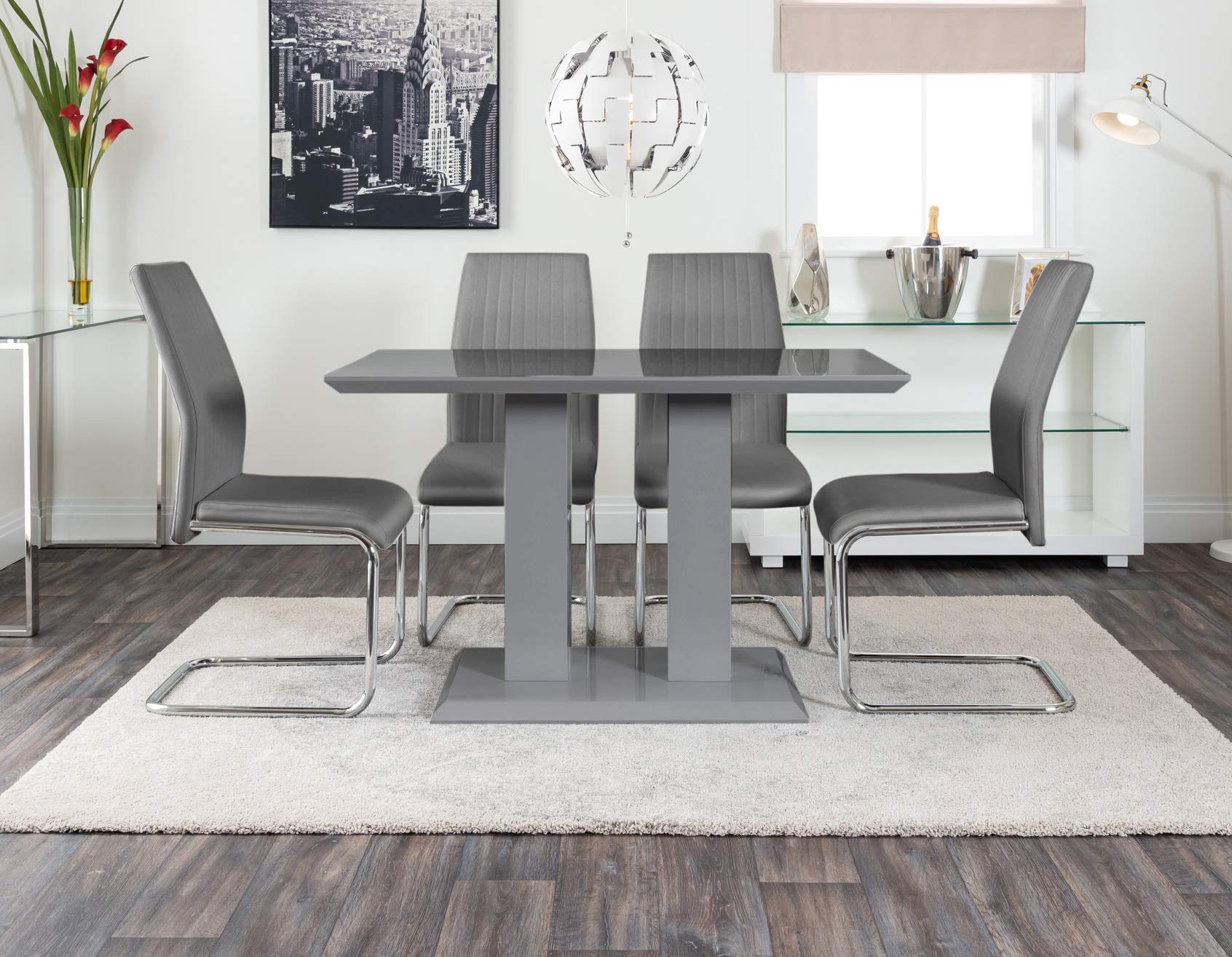Buy Imperia 4 Modern Grey High Gloss Dining Table And 4 Stylish Contemporary Lorenzo Dining
