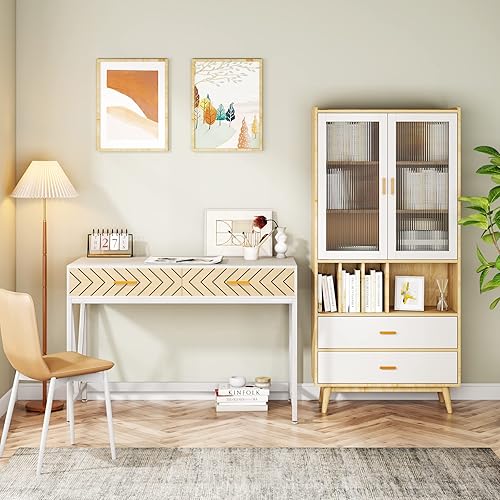 Miniatura 2 de LITTLE TREE Escritorio para computadora con 2 cajones, blancodorado