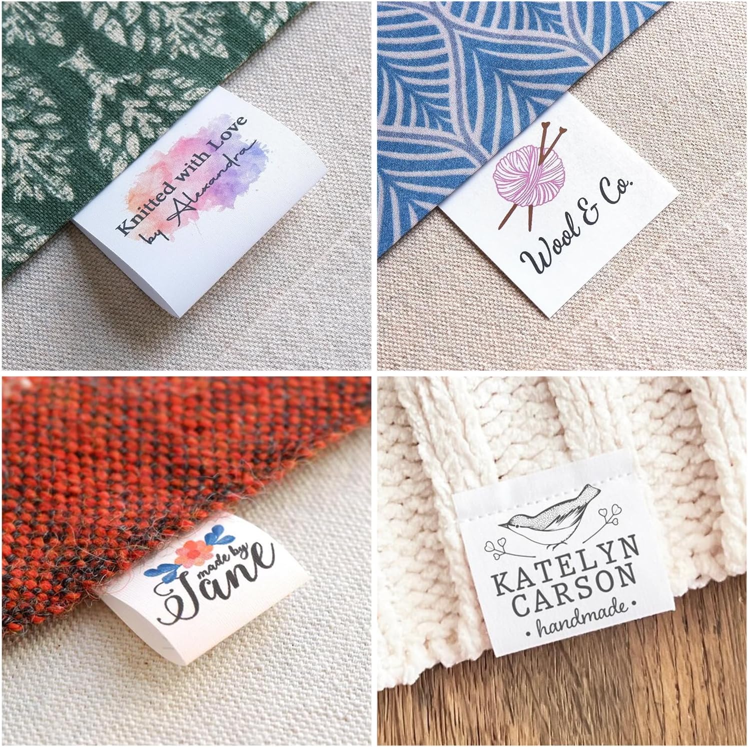 100pcs Custom White Fabric Folded Labels, Personalized Handmade Clothing Washable Sewing Tags, Printed Logo Text Name Sewing Labels for Knitting, Quilting and Sewing Crafts (1.2" x 2.4" (30mm x 60mm))