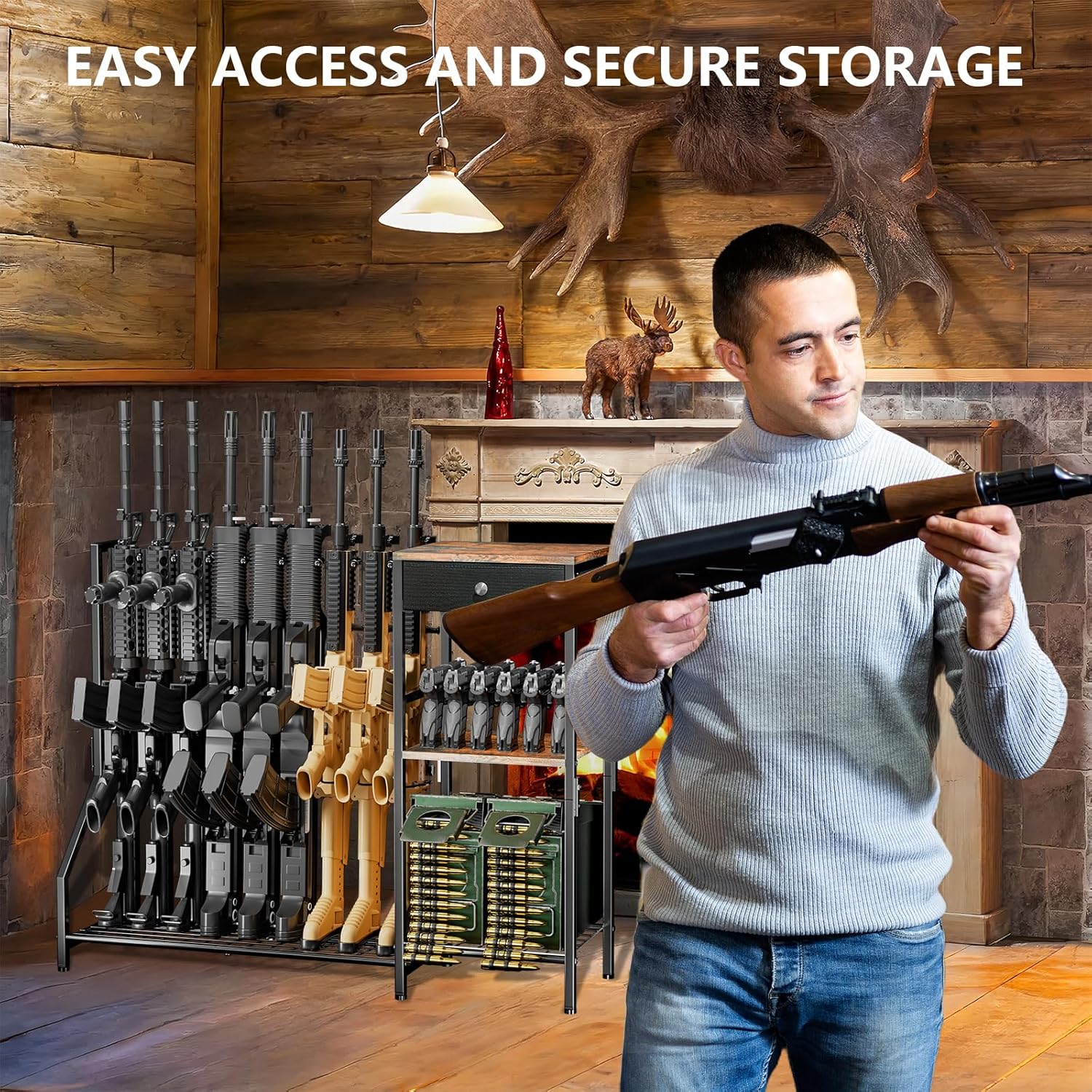 Indoor Gun Racks, Rifle Rack Floor Stand, Heavy Duty Metal Gun Storage Shelf, Vertical Shotgun Display Stand for Home Garage Office or Retail Shop, Black