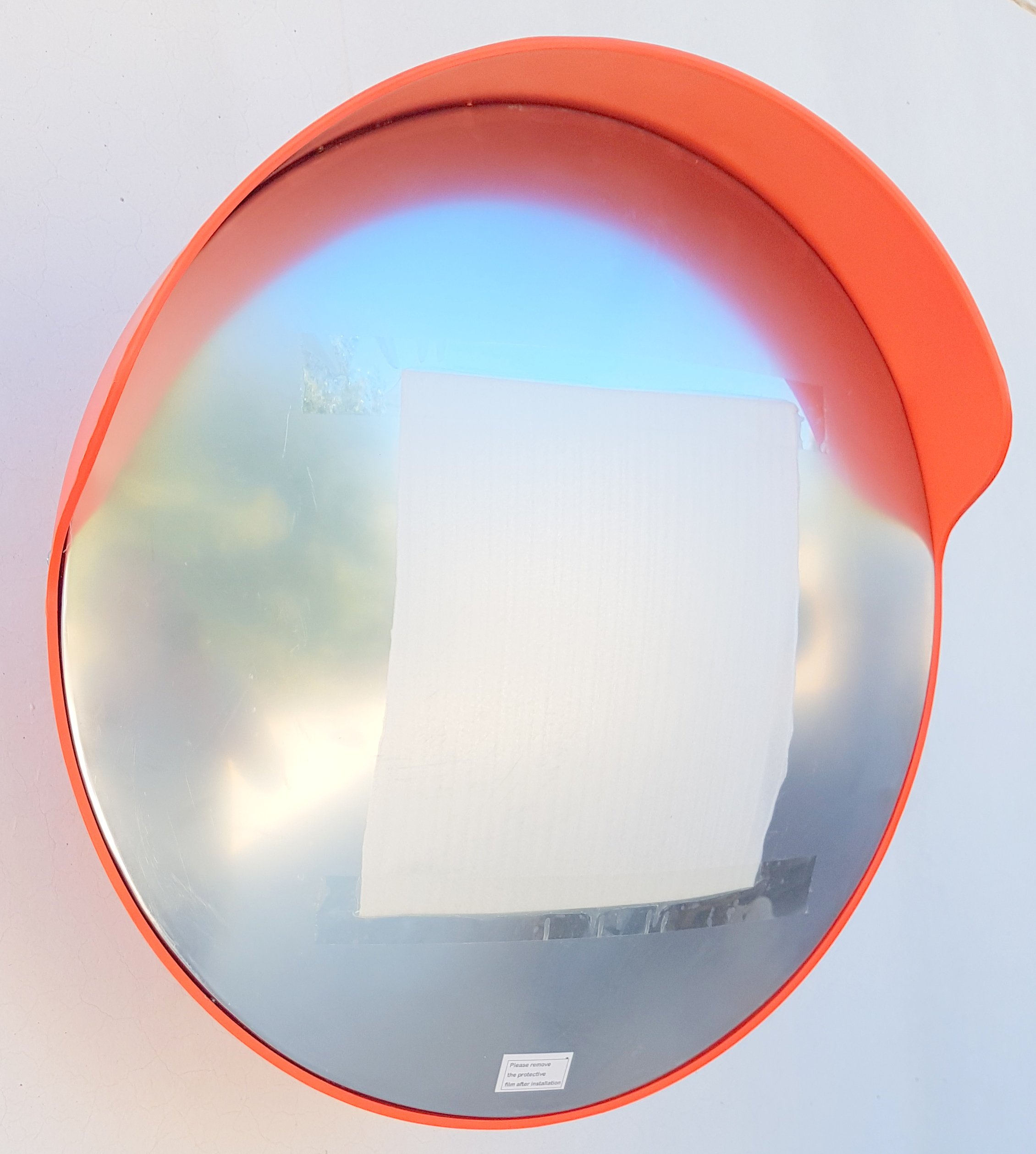 Miroir routier convexe, orange, 60 cm, pour la sécurité routière et commerces, avec support de fixation réglable pour des poteaux de 60 mm
