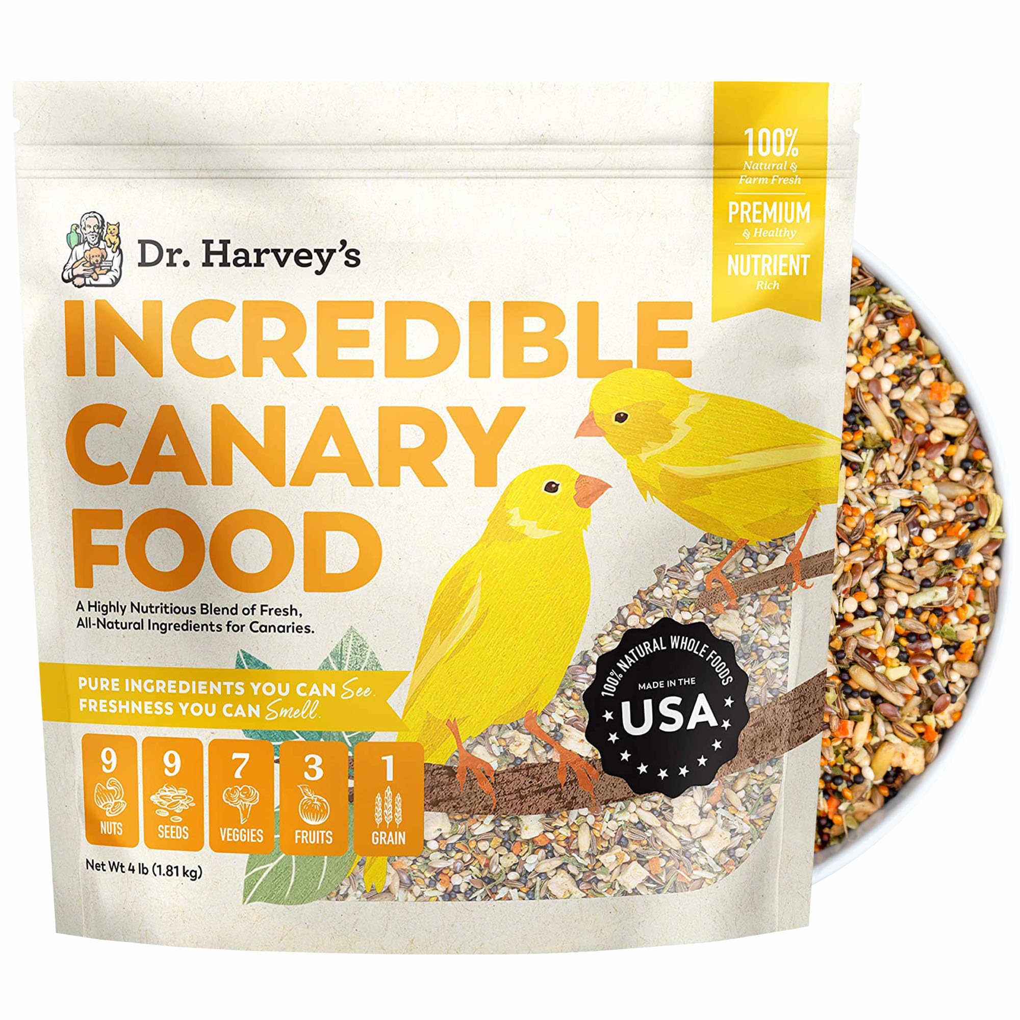 Dr. Harvey's Incredible Blend - Comida Natural para Canarios, 4 Libras