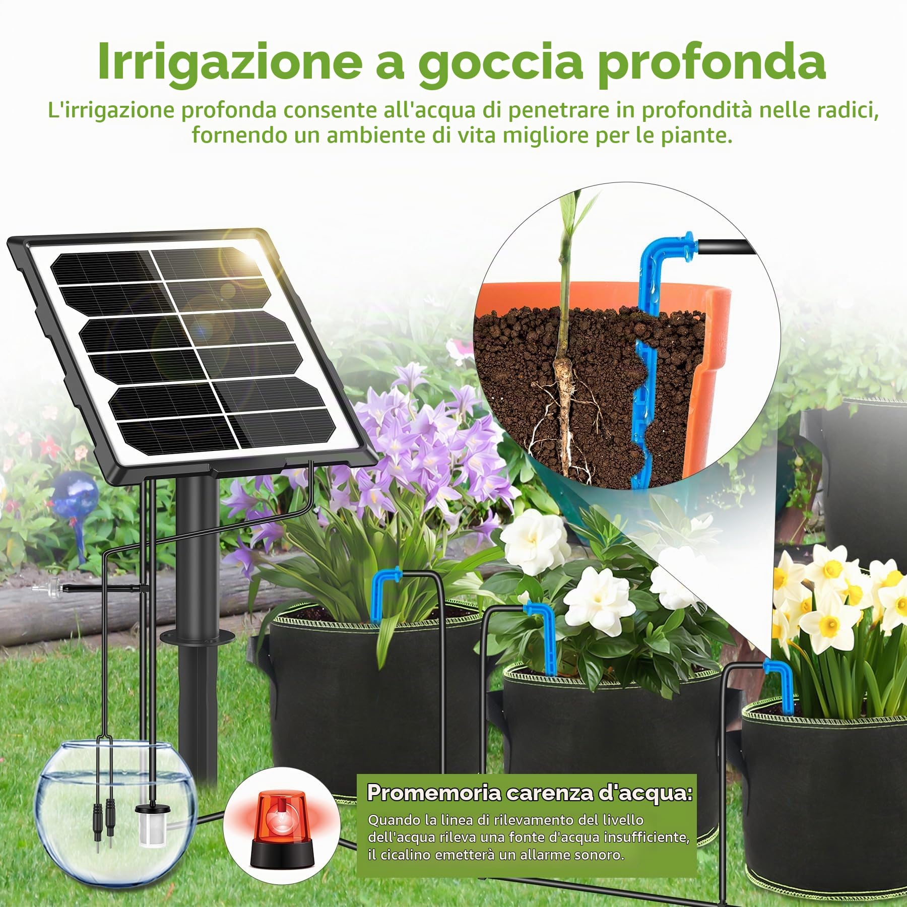 Forever Speed Solar Automatic Drip Irrigation Kit con Sensore D'acqua, Kit Irrigazione Giardino 6 Modalità con Tubo da 15 M per Giardini, Balconi, Piante in Vaso