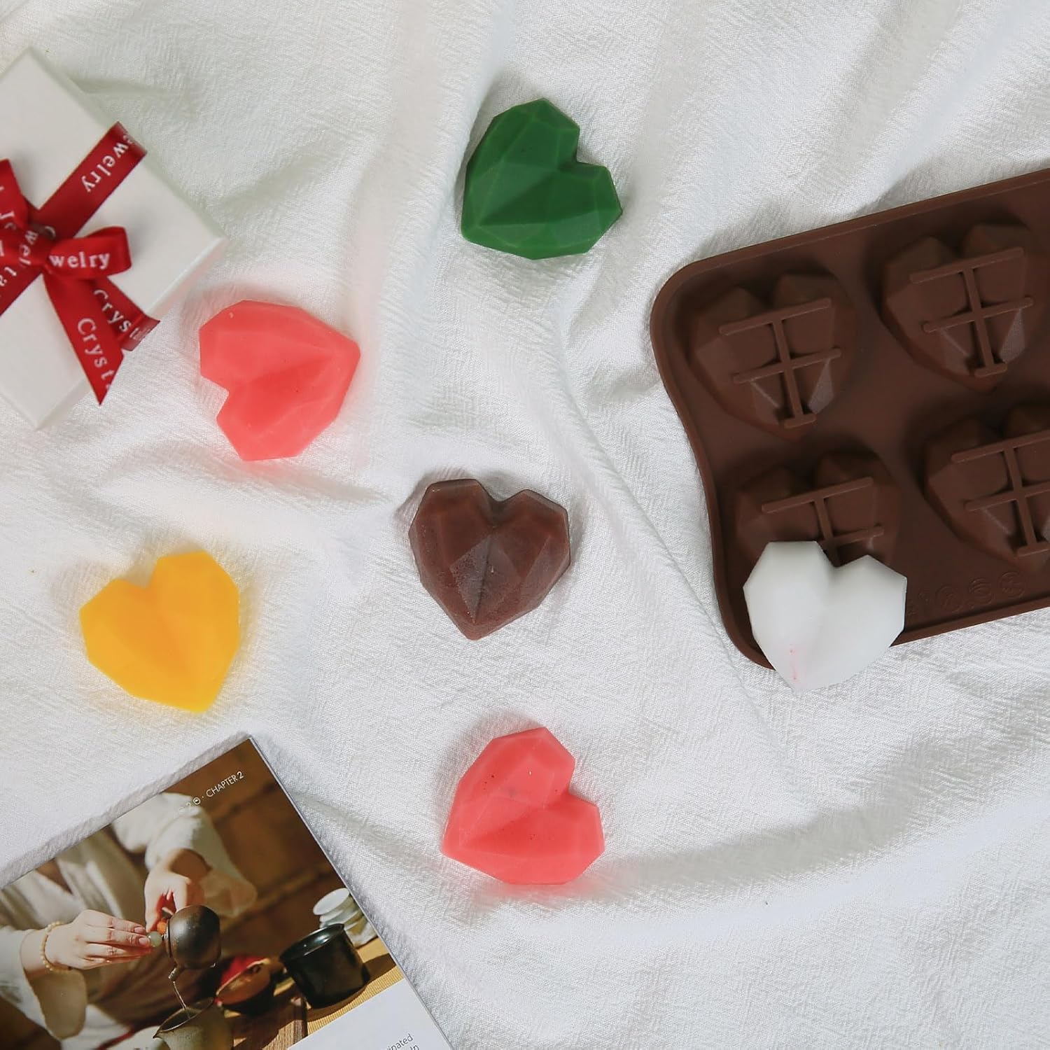 Small Heart Silicone Molds, 8 Cavities Heart Molds with Diamond Love Shape for Making Chocolate/Candy/Fondant/Gummy, 2 PCS Food Grade Chocolate Mold for Fruit Snack/Snack Biscuits - Image 6