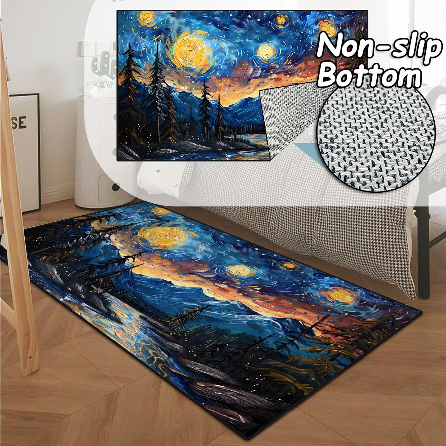 Starry Sky Design Area Rug for Bedroom, Non Slip Entrance Rugs Washable Floor Mat with Starry Sky, Soft Velvet Area Rug for Bedroom Living Room Kids Room (4' x 6')
