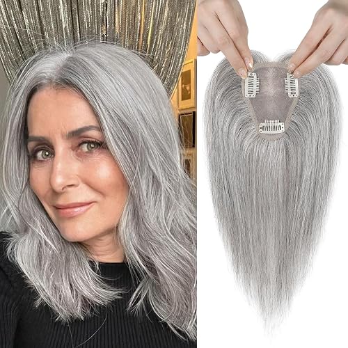 REECHO Real Human Hair Topper, 10 inch Women Hair Toppers for Thinning Hair, 100