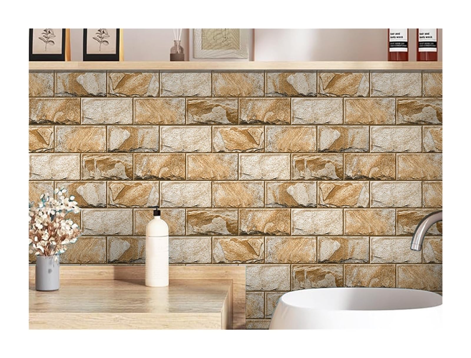 EJvkrbtx Brick Pattern Tile Wall Stickers Self Adhesive Kitchen Bathroom 2 Colors(Color 1)