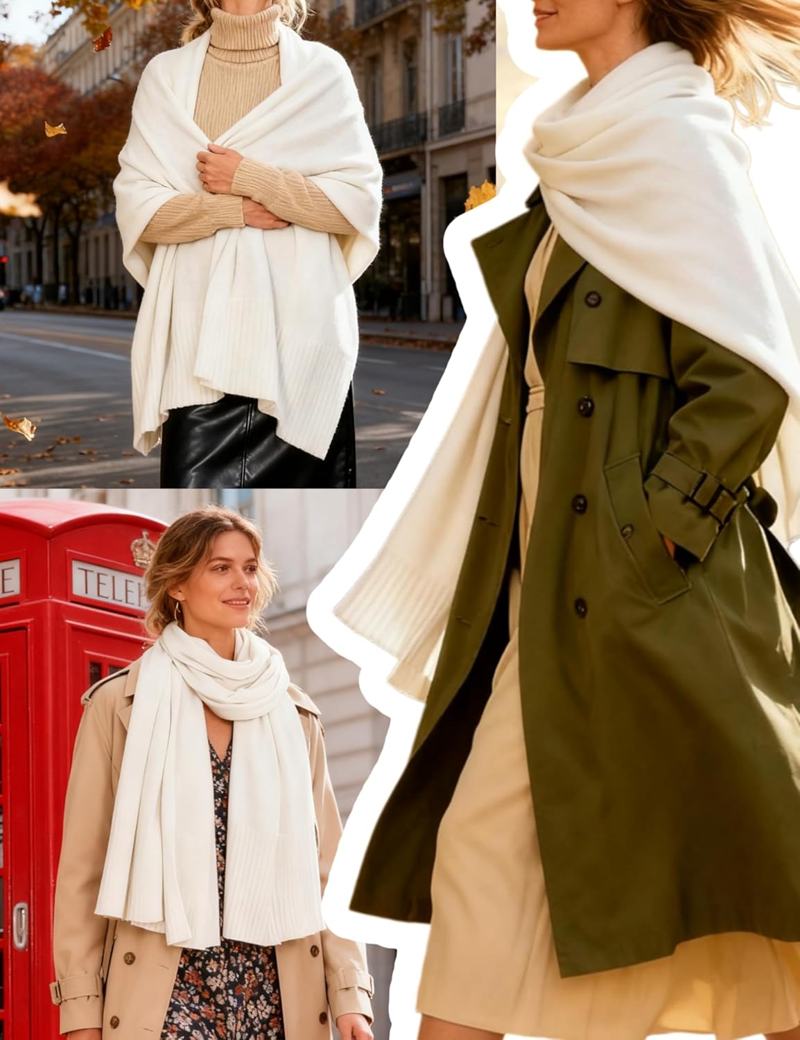 EsheSy Women's Shawl Wrap Open Front Poncho Sweater Ribbed Hem Loose Shrug Cardigan Scarf Travel Cover ups