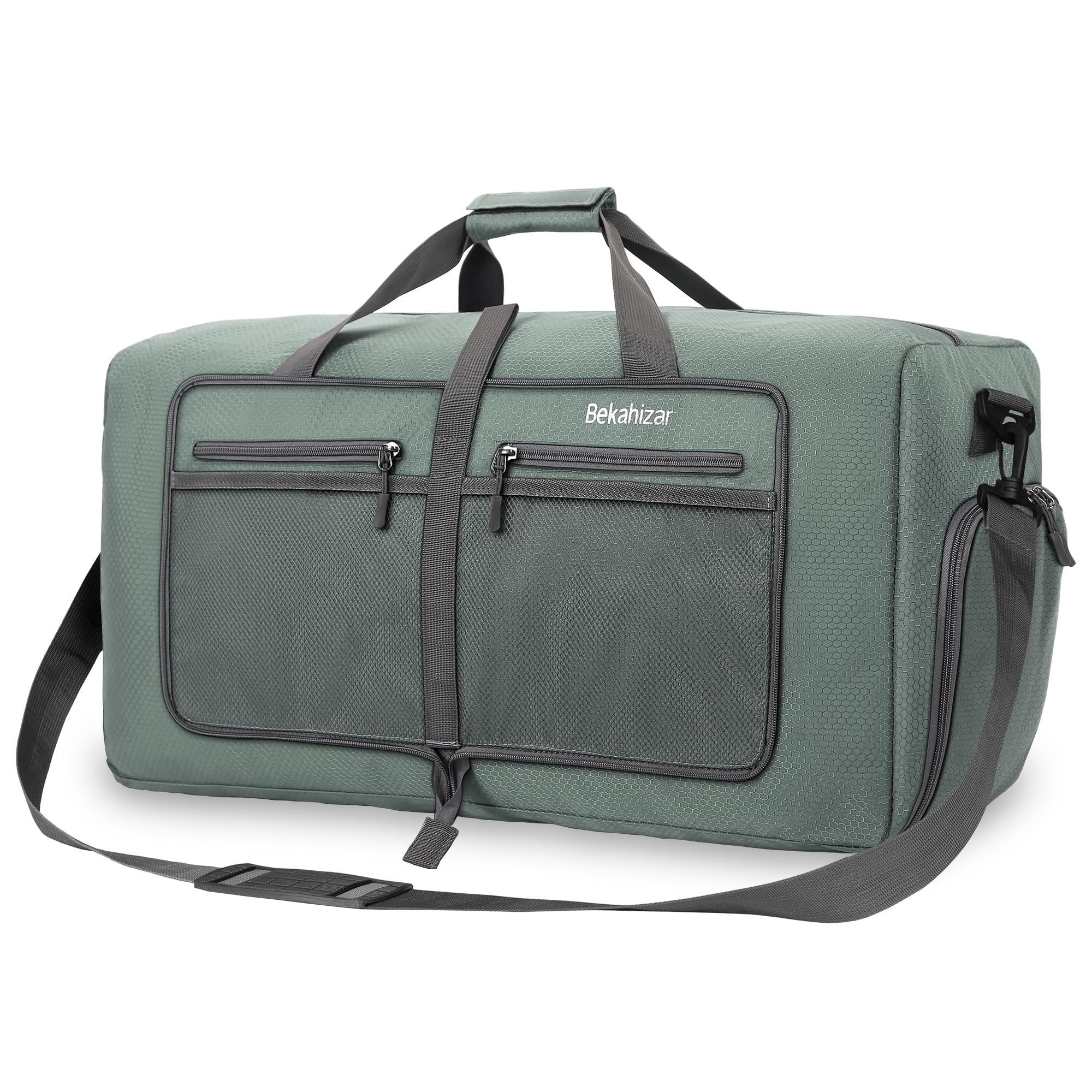Bekahizar Leichte Faltbare Reisetasche 60L Große Travel Duffle Bag Übernachtung Taschen Verpackbar Reisegepäck Gym Sporttasche Mit Schuhfach für Herren Damen Flugzeug Camping Reisen
